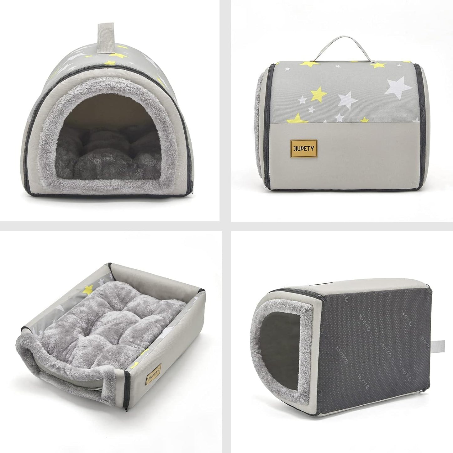 Jiupety Cozy Small Pet Dog House, 2 in 1 Puppy House, S Size for Cat and Puppy, Warm Cave Sleeping Nest for Cats and Dogs, S(15"×12"×11"), Up to 5.5 Lb, Grey