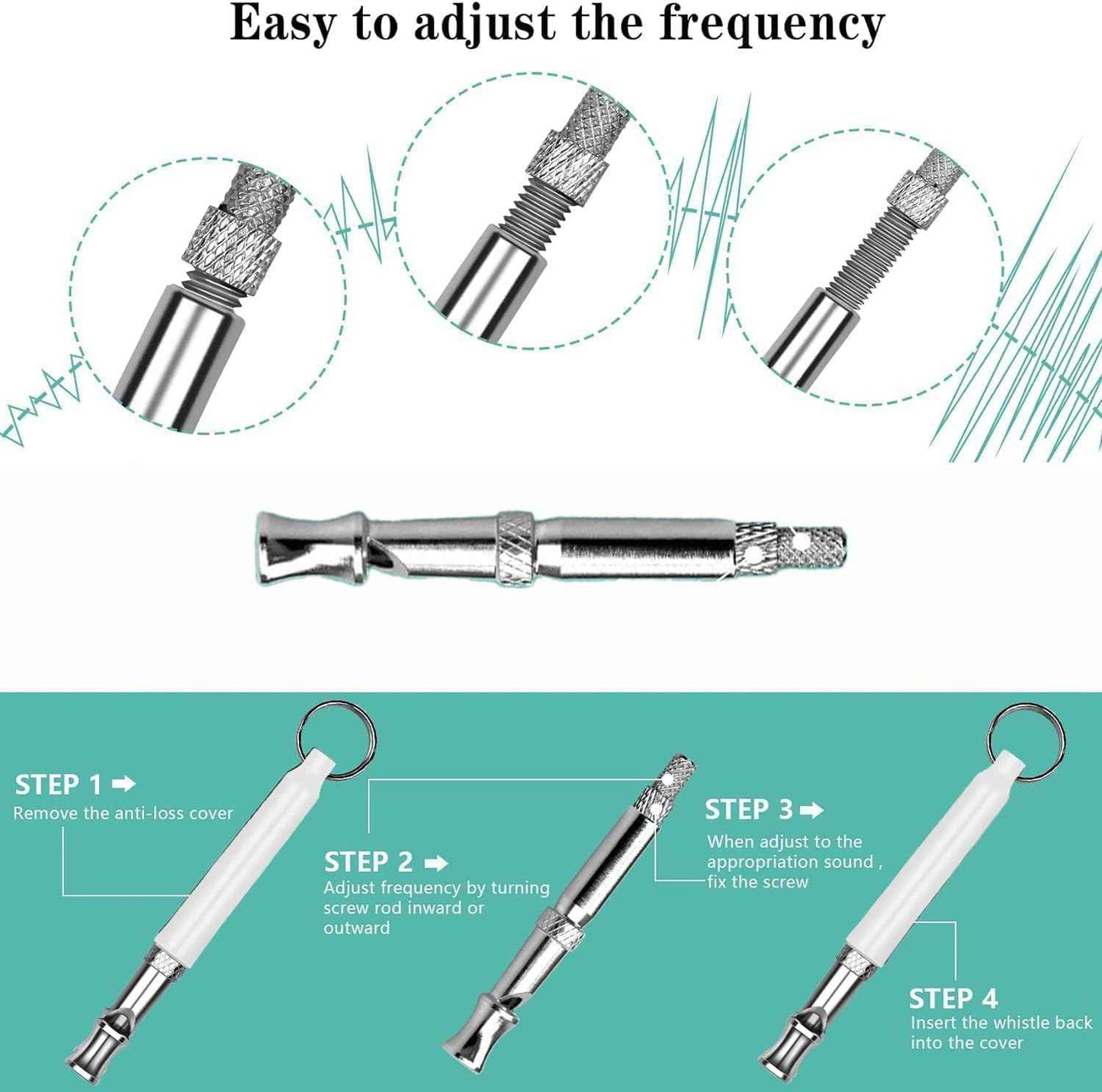 Dog Whistle to Stop Barking Neighbors Dog, Adjustable Ultrasonic Silent Dog Whistle, Professional Recall Dog Training Whistles, with Lanyard (Black and White) 2 Pack Dog Whistle.