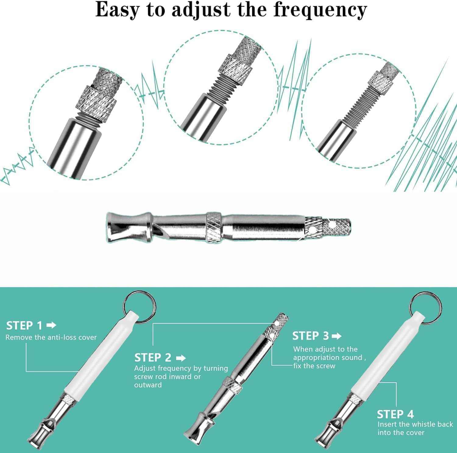 Dog Whistle to Stop Barking Neighbors Dog, Adjustable Ultrasonic Silent Dog Whistle, Professional Recall Dog Training Whistles, with Lanyard (Black and White) 2 Pack Dog Whistle.