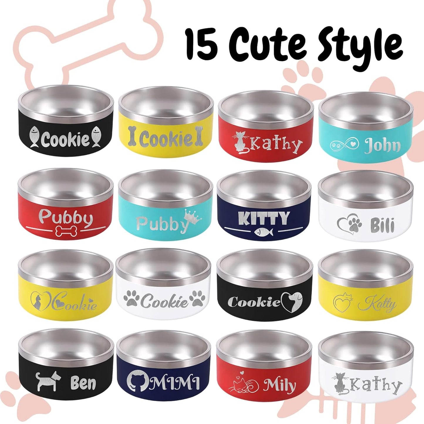 32OZ Personalized Dog Bowl Laser Engraved Custom Pet Name 18/32/42/64 oz No Slip Stainless Steel Insulated Bite-Resistant Food Water Dishes-Light Blue