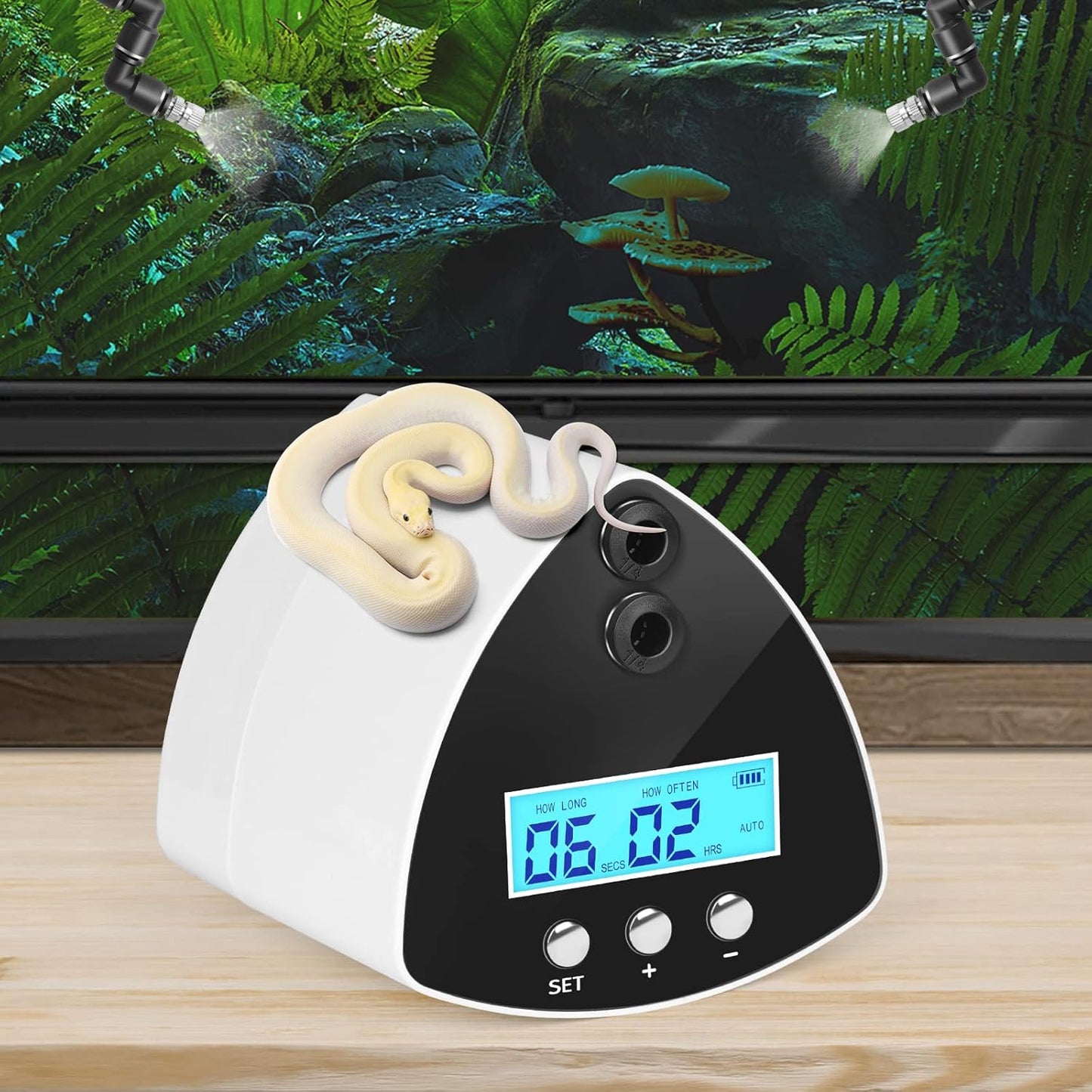 Reptile Misting System | Automatic Humidifier with 2 Nozzles, LCD Screen & Timer for Terrariums