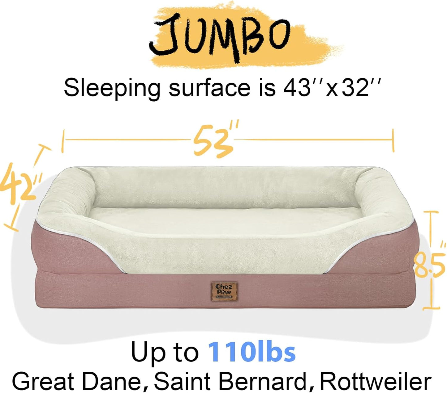 Orthopedic Washable Large Dog Bed - Removable Orthopedic Dog Bed XL with Bolster Extra Large Dogs Beds with Washable Cover for Large Size Pet Non-Slip Bottom