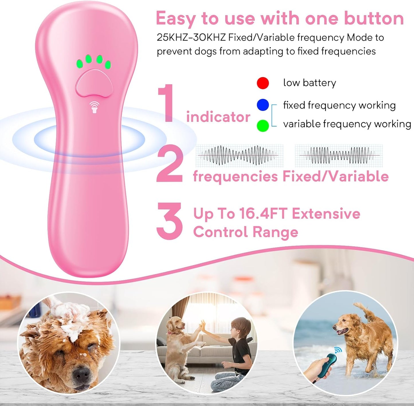 New Anti Barking Device,Dog Barking Control Devices,Rechargeable Ultrasonic Dog Bark Deterrent up to 16.4 Ft Effective Control Range Safe for Human & Dogs Portable Indoor & Outdoor(Pink)