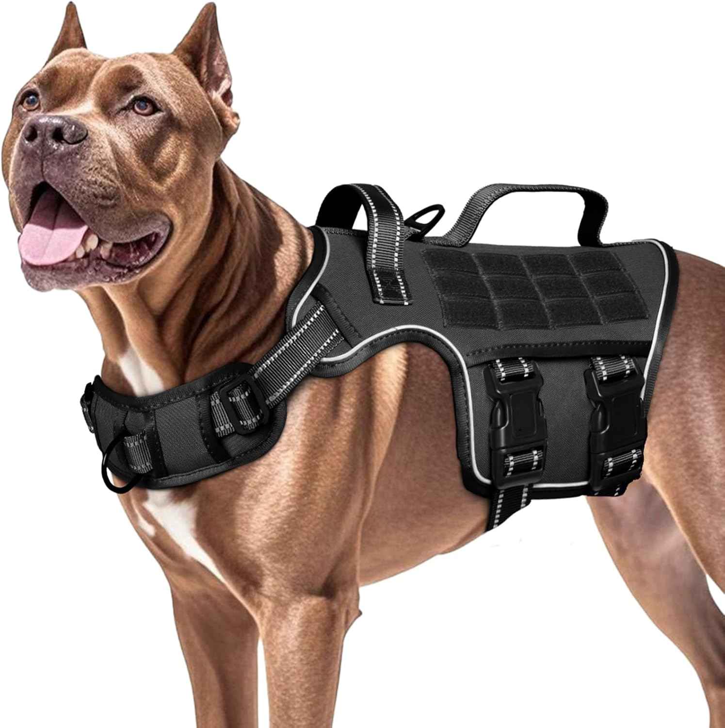 Dog Harness for Large Dogs Heavy Duty, No Pull Tactical Dog Harness with Molle System, Easy On and Off Service Dog Vest, Breathable Padded, Adjustable Reflective Pet Vest for Walking Hiking Training