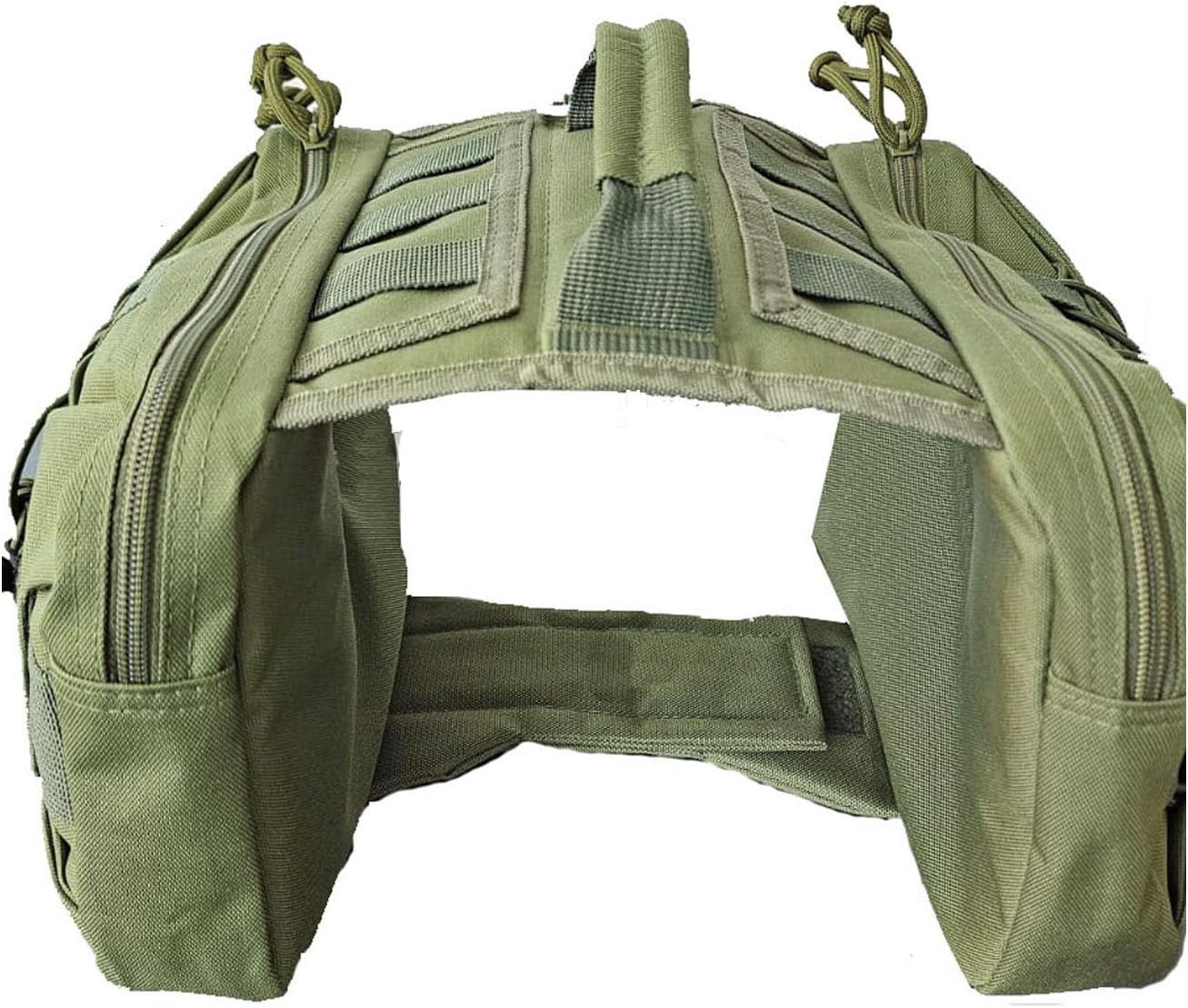 Tactical Dog Backpack Harness – Large, Army Green, 2 Ample Side Pockets | Water Resistant Saddle Bags for Hiking & Camping, Sturdy Vest Fits Medium & Large Dogs
