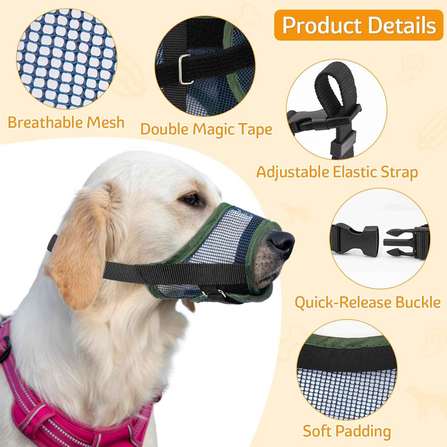 Coppthinktu Dog Muzzle - Soft Mesh Mouth Guard for Small, Medium, Large Dogs - Breathable, Adjustable Cover to Prevent Biting, Barking - Allows Panting, Drinking
