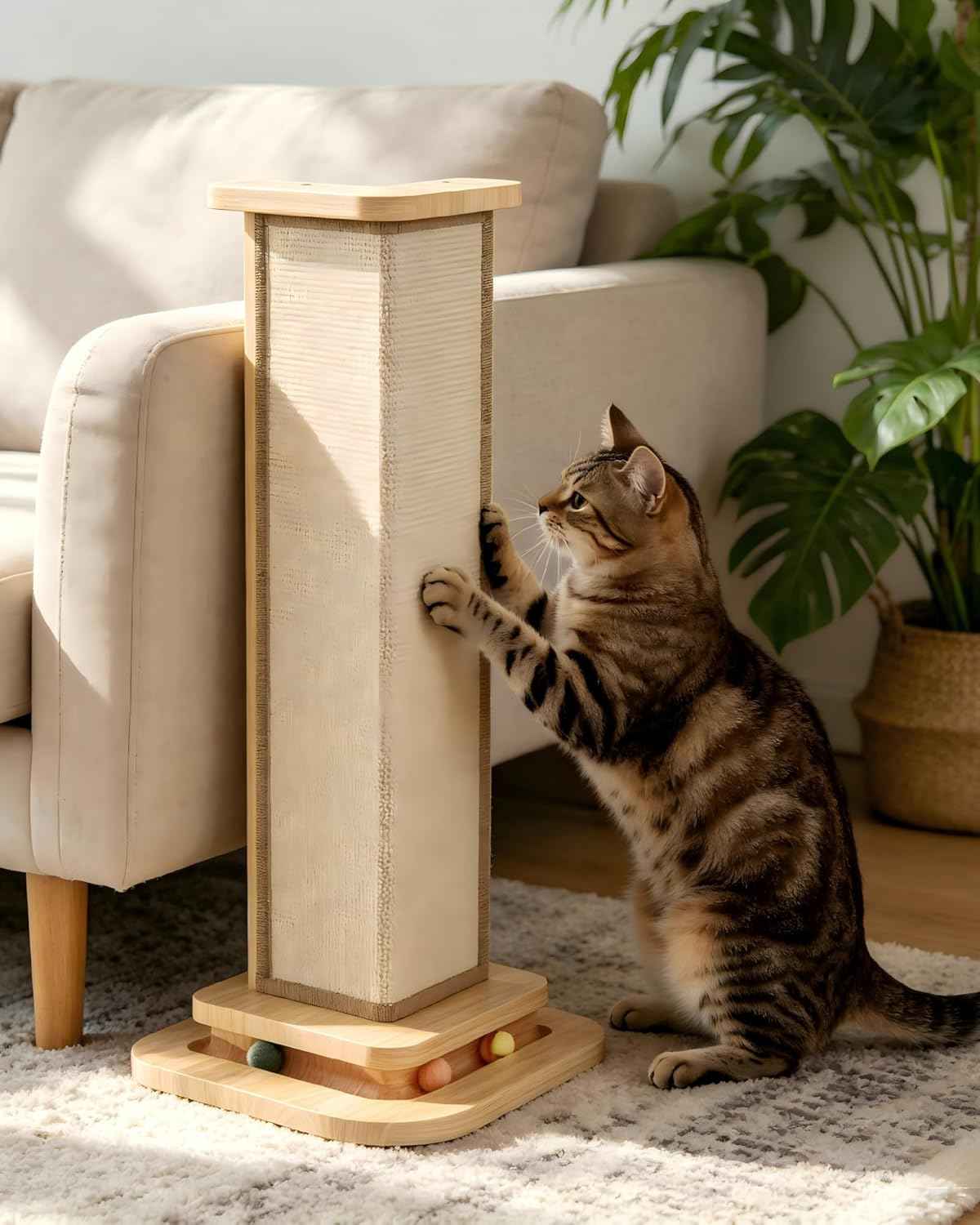 Corner Cat Scratcher, 25'' Cat Scratching Post with Track Balls for 90° Furniture Sofa, Replaceable Sisal Scratch Pad for Wall Furniture Protector