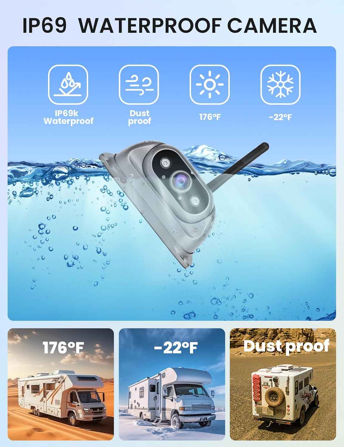 RV Wireless Backup Camera with High Performance 6.86 Inch Touch Monitor 1080P 2 Rear View Cameras with IR Night Vision 4 Channels IP69K Waterproof Reverse Camera for Truck Trailer Camper Tractor