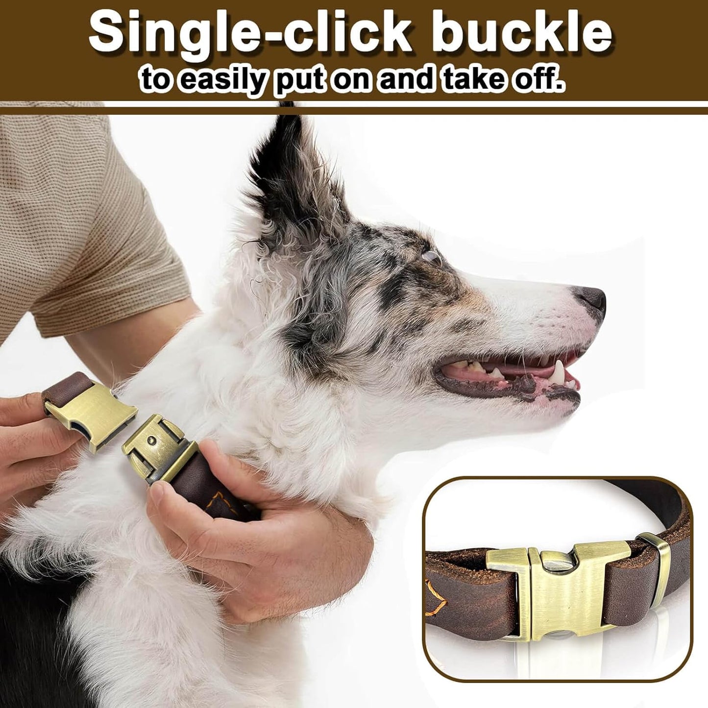 Leather Dog Collar with Metal Quick Release Buckle, Soft Genuine Cowhide Heavy Duty Metal Dog Collar Adjustable for Small Medium Large Dogs Pets. (M, Neck 14-22"(Release Buckle))