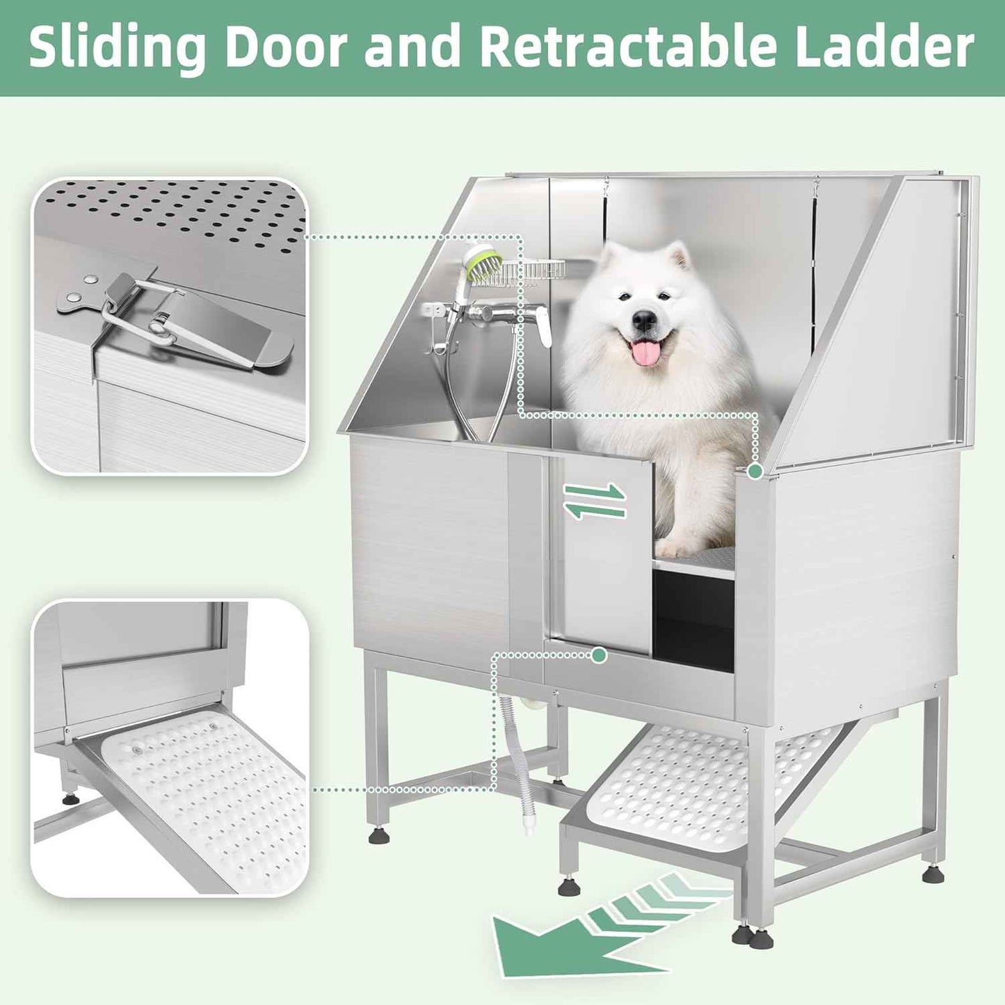Professional Stainless Steel Dog Washing Station for Large, Medium, and Small Dogs, Height Adjustable Dog Bathtub with Ramp, Pet Grooming Bath Tub for Indoor Outdoor, Right Door