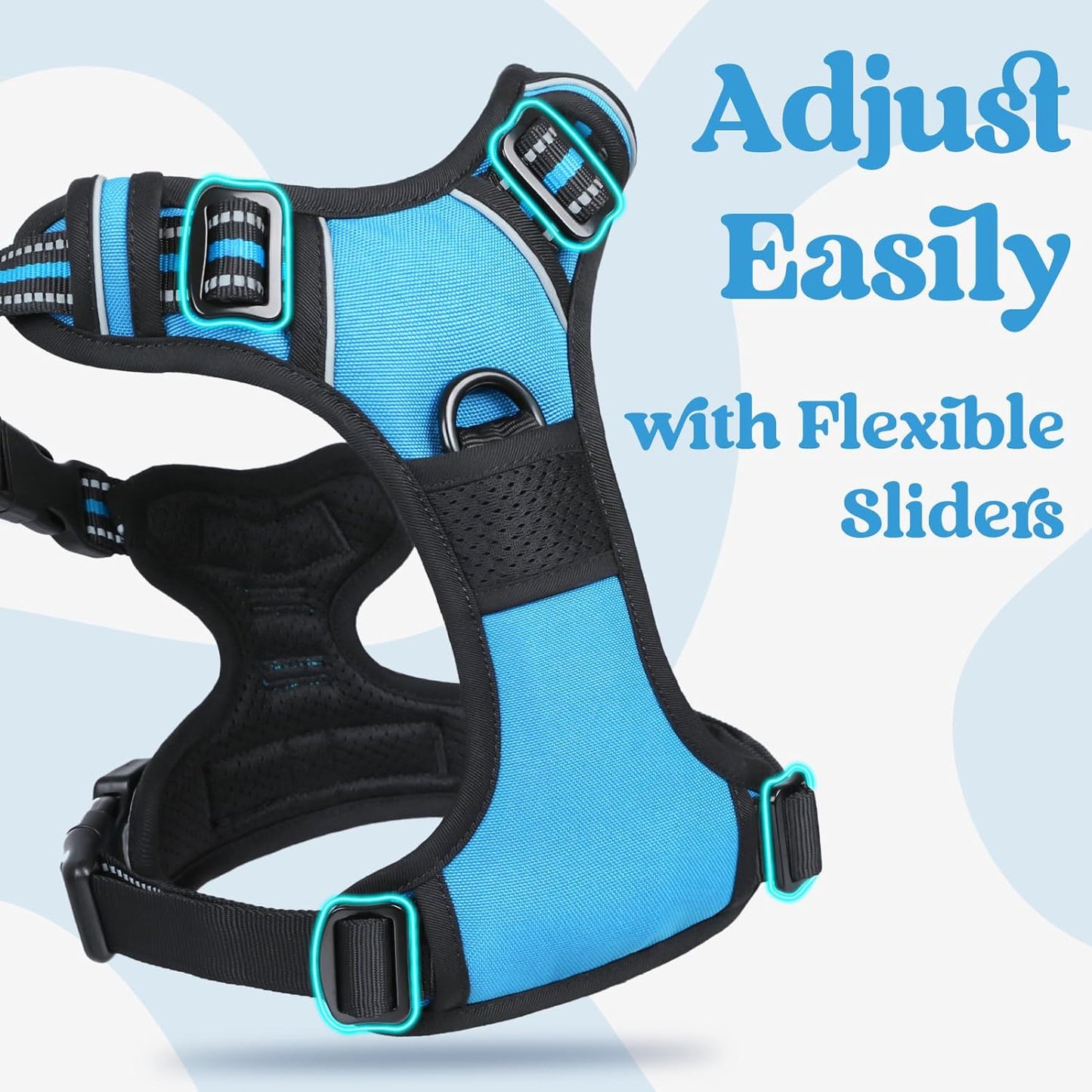 rabbitgoo Dog Harness Small Sized, No Pull Pet Harness with 3 Buckles, Adjustable Soft Padded Vest with Control Handle, Walking Reflective Pet Vest for Small Dogs, Sky Blue, S