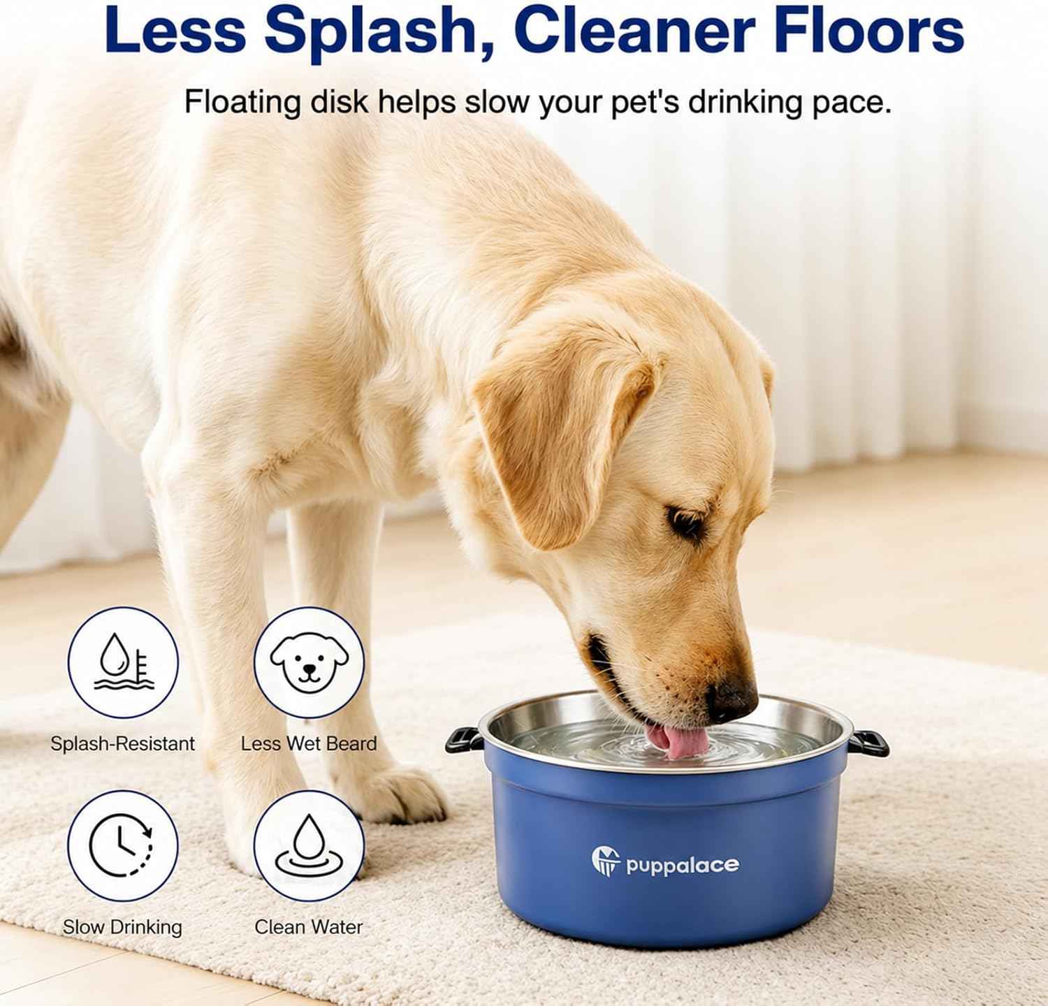 108oz No Spill Stainless Steel Dog Water Bowl- Upgrade for Messy Drinkers, Splash Proof Design, Easy to Clean, Non-Slip Base, Large Capacity for Dogs and Cats (Blue)