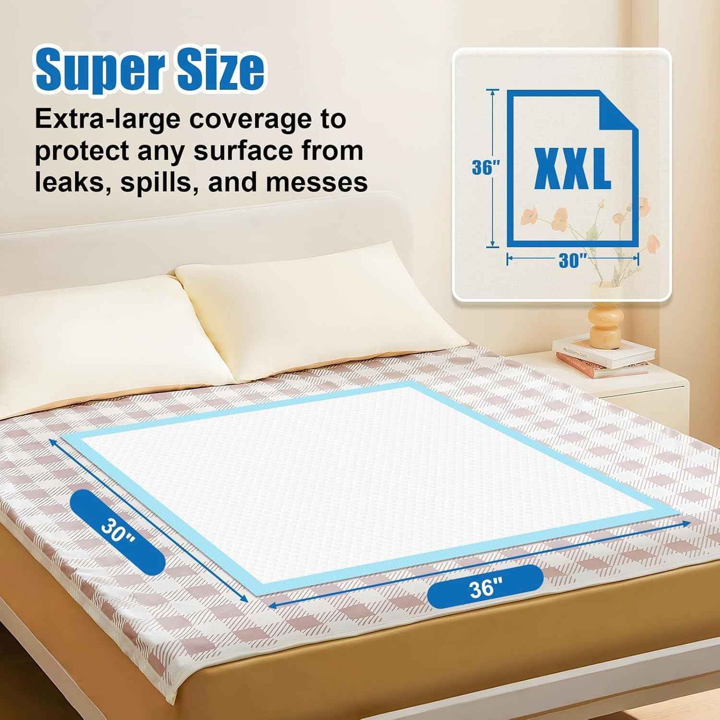 VISRIE 100Pcs 30” x 36”Bed Pads Disposable Adult, Incontinence Bed Pads, Super Absorbency Chucks Pads Disposable, Chucks Underpads Extra Large, Pee Pads for Adults, Pets & Kids, Puppy Training Pads