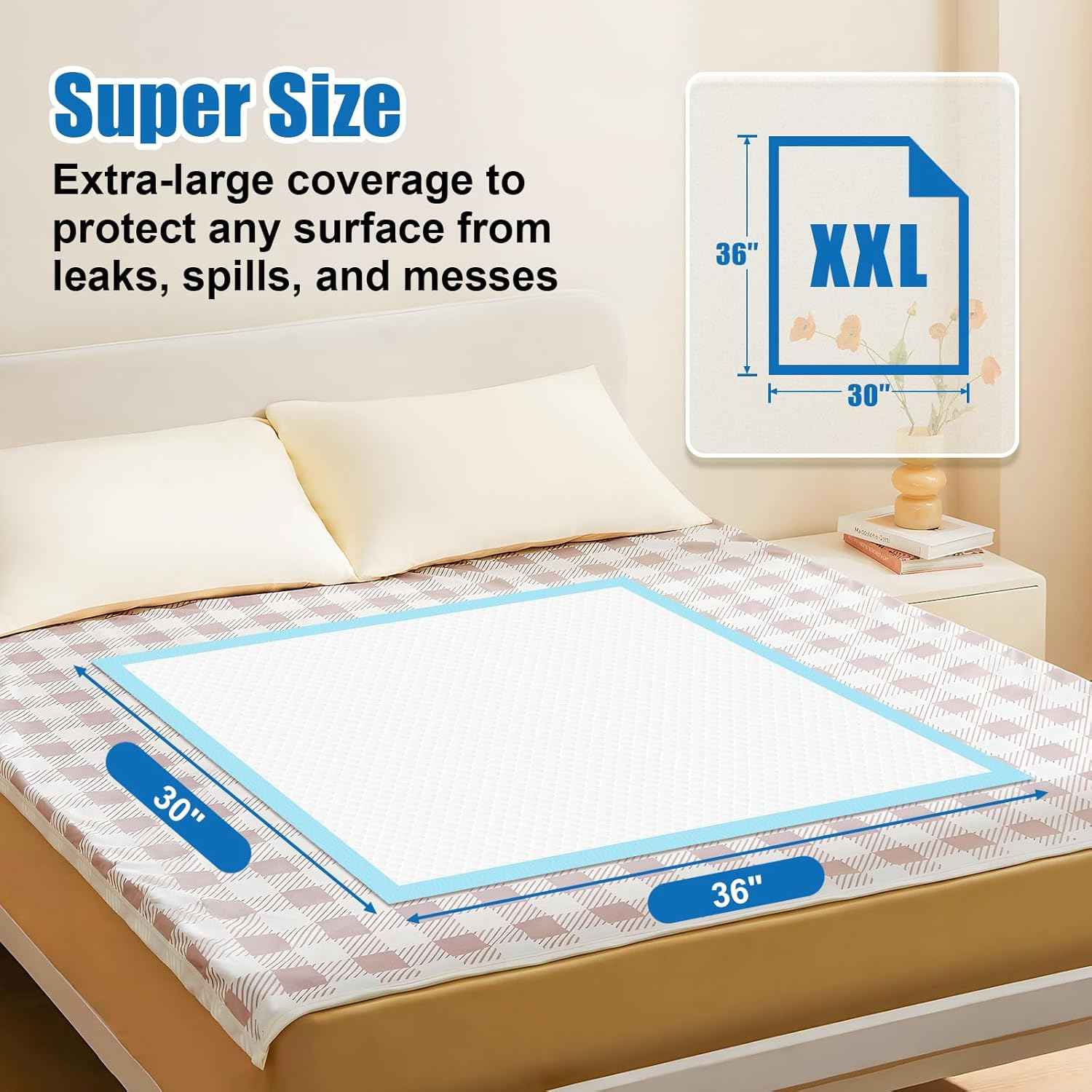 VISRIE 100Pcs 30” x 36”Bed Pads Disposable Adult, Incontinence Bed Pads, Super Absorbency Chucks Pads Disposable, Chucks Underpads Extra Large, Pee Pads for Adults, Pets & Kids, Puppy Training Pads