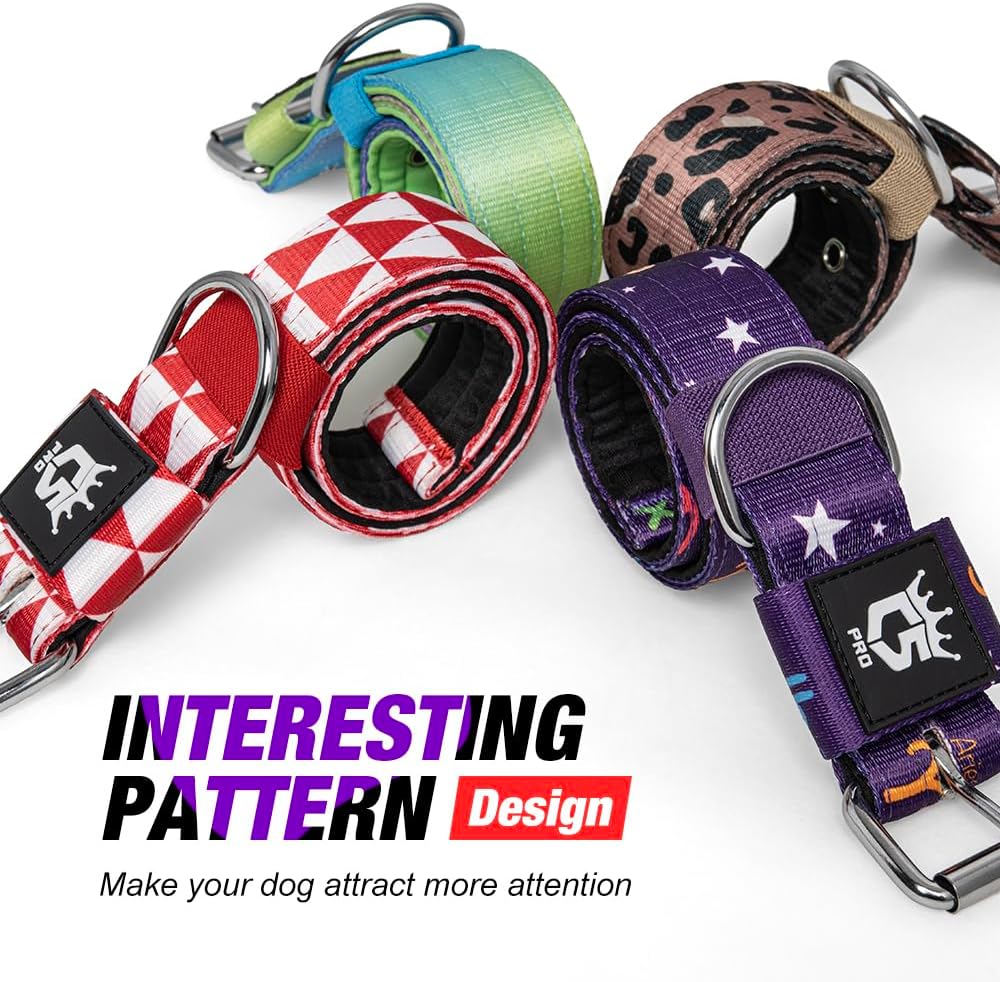 TSPRO Tactical Dog Collar 1.5 Inch Wide Thick Dog Collars with Heavy Duty Metal Buckle, Durable, Strong, Adjustable for Medium to Large Dogs (Leopard Print M)
