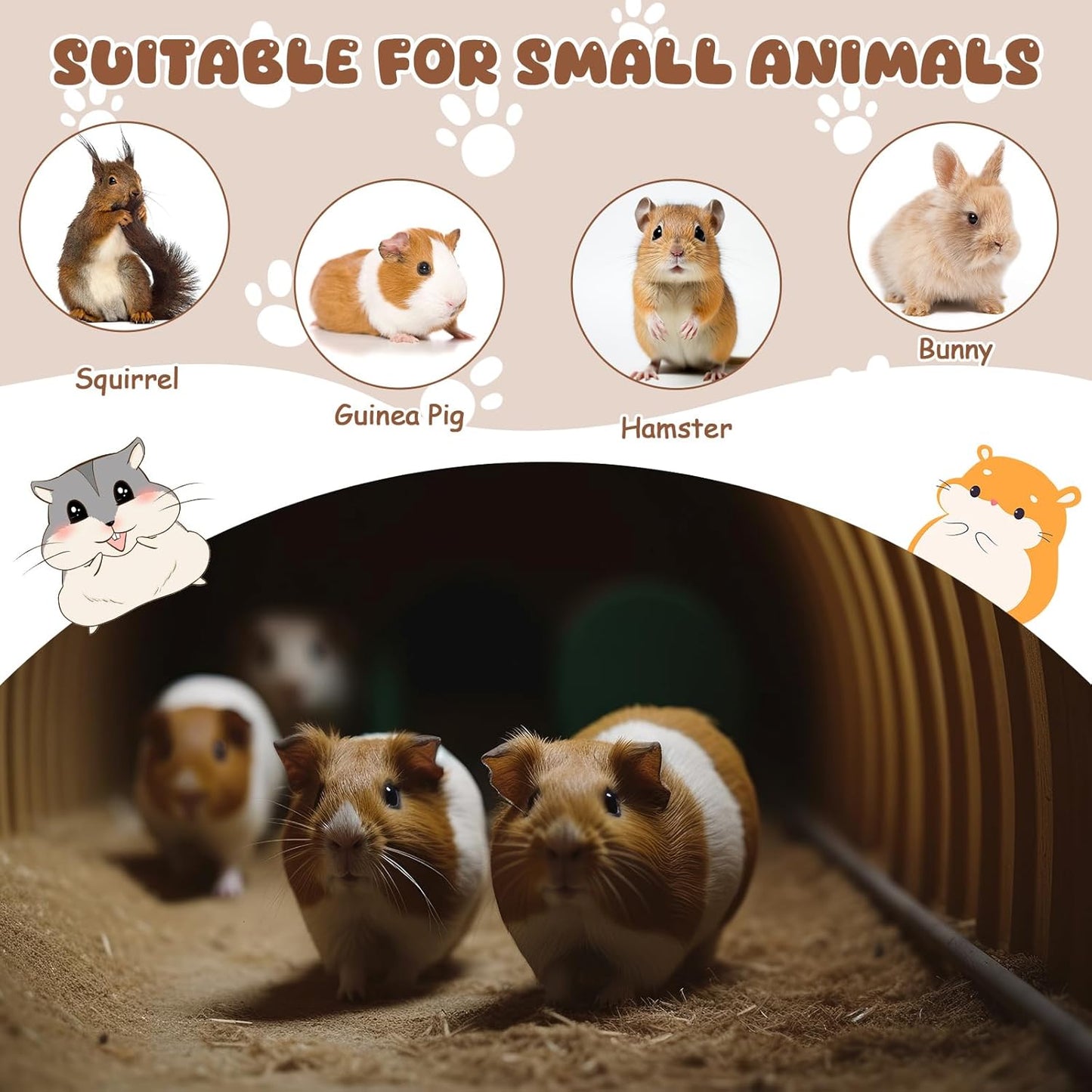 2 Pack Guinea Pig Hideout Bed with Tunnel, Large Soft Plush Cozy House, Washable Hideaway for Guinea Pigs and Small Animals(Style 1)