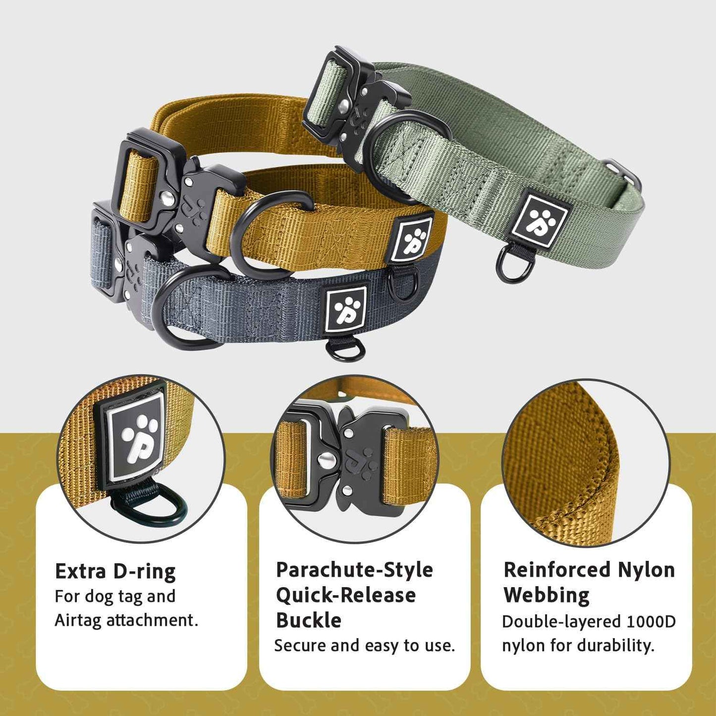Dog Collars for Large Dogs, Heavy Duty Tactical Dog Collar with Metal Buckle, Durable Pet Collar Quick Release, Reinforced Nylon No Pull Dog Collar (Sunrise, L)