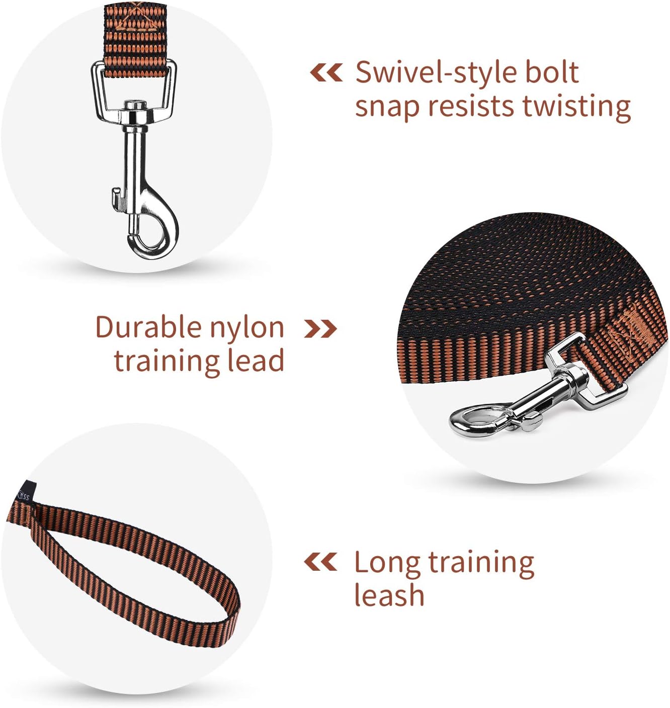 Hi Kiss Dog/Puppy Obedience Recall Training Agility Lead - 15ft 20ft 30ft 50ft 100ft Training Leash - Great for Training, Play, Camping, or Backyard(30ft,Black_Orange)