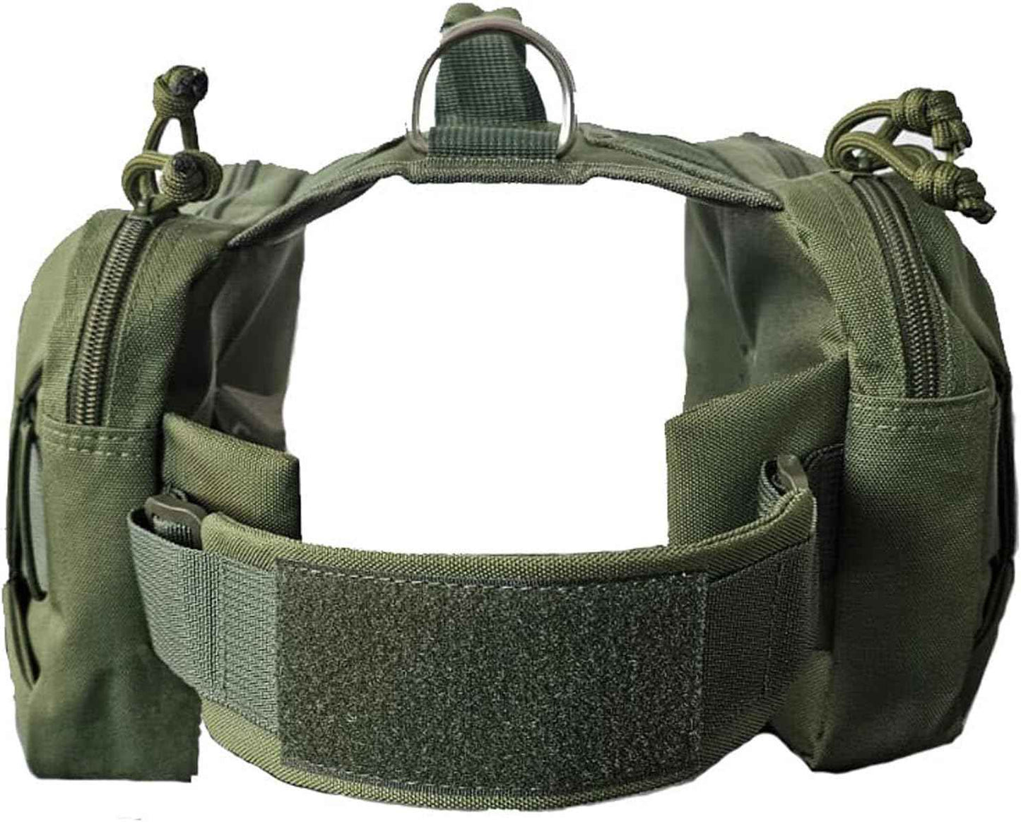Tactical Dog Backpack Harness – Large, Army Green, 2 Ample Side Pockets | Water Resistant Saddle Bags for Hiking & Camping, Sturdy Vest Fits Medium & Large Dogs