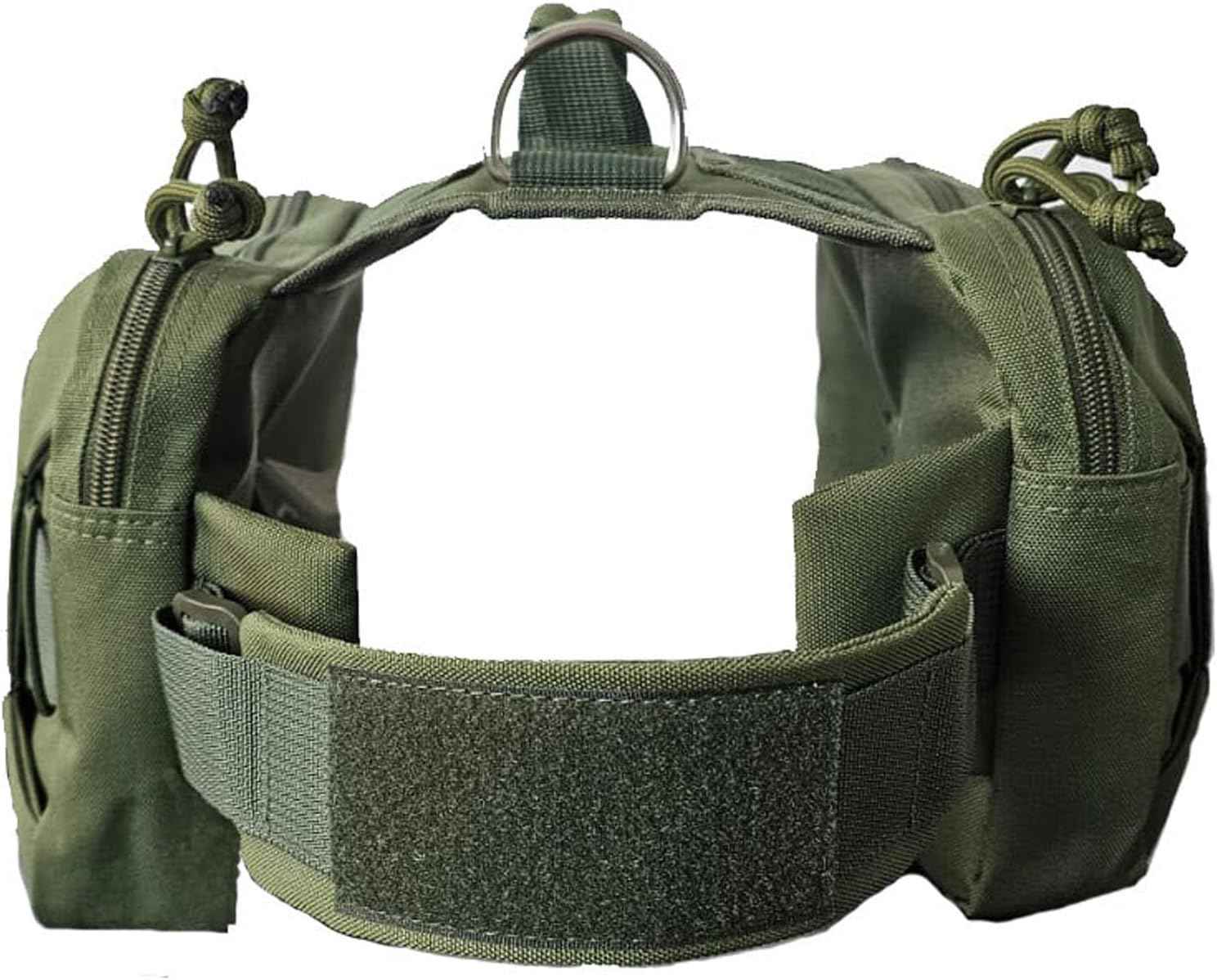 Tactical Dog Backpack Harness – Large, Army Green, 2 Ample Side Pockets | Water Resistant Saddle Bags for Hiking & Camping, Sturdy Vest Fits Medium & Large Dogs