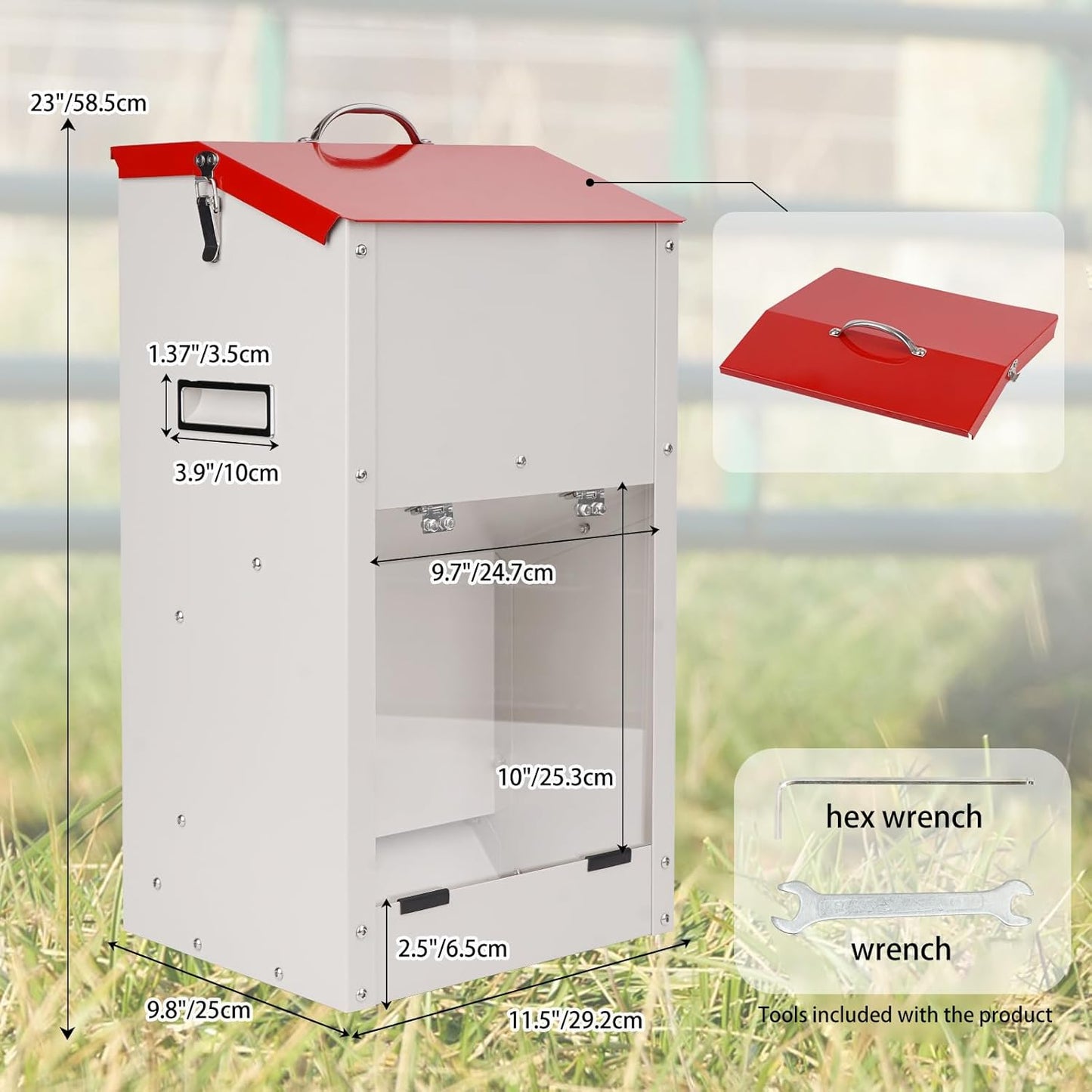 Large Automatic Dogs Feeder with Handle, 25 Lbs Indoor and Outdoor Gravity Dog Food Dispenser Container for Large Breed, 11.5'' L X 9.8'' W X 23'' H Hanging Auto Feeder