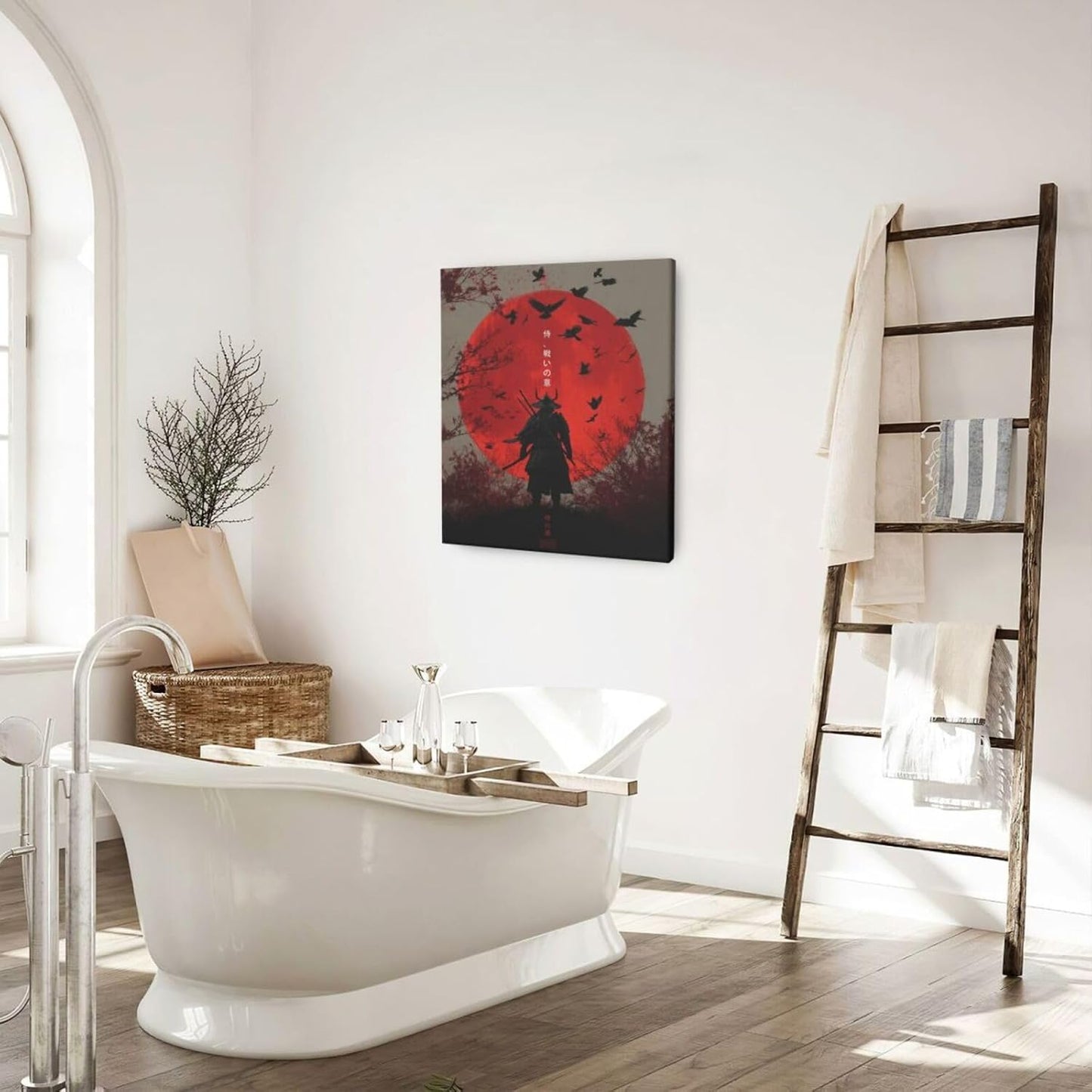 Japanese Armored Samurai Wall Art Modern Japan Warrior Canvas Wall Decor Asian Oriental Bushido Pictures Painting Print Artwork Framed Decorations Gifts for Room Bedroom Office Living Room 20"x24"