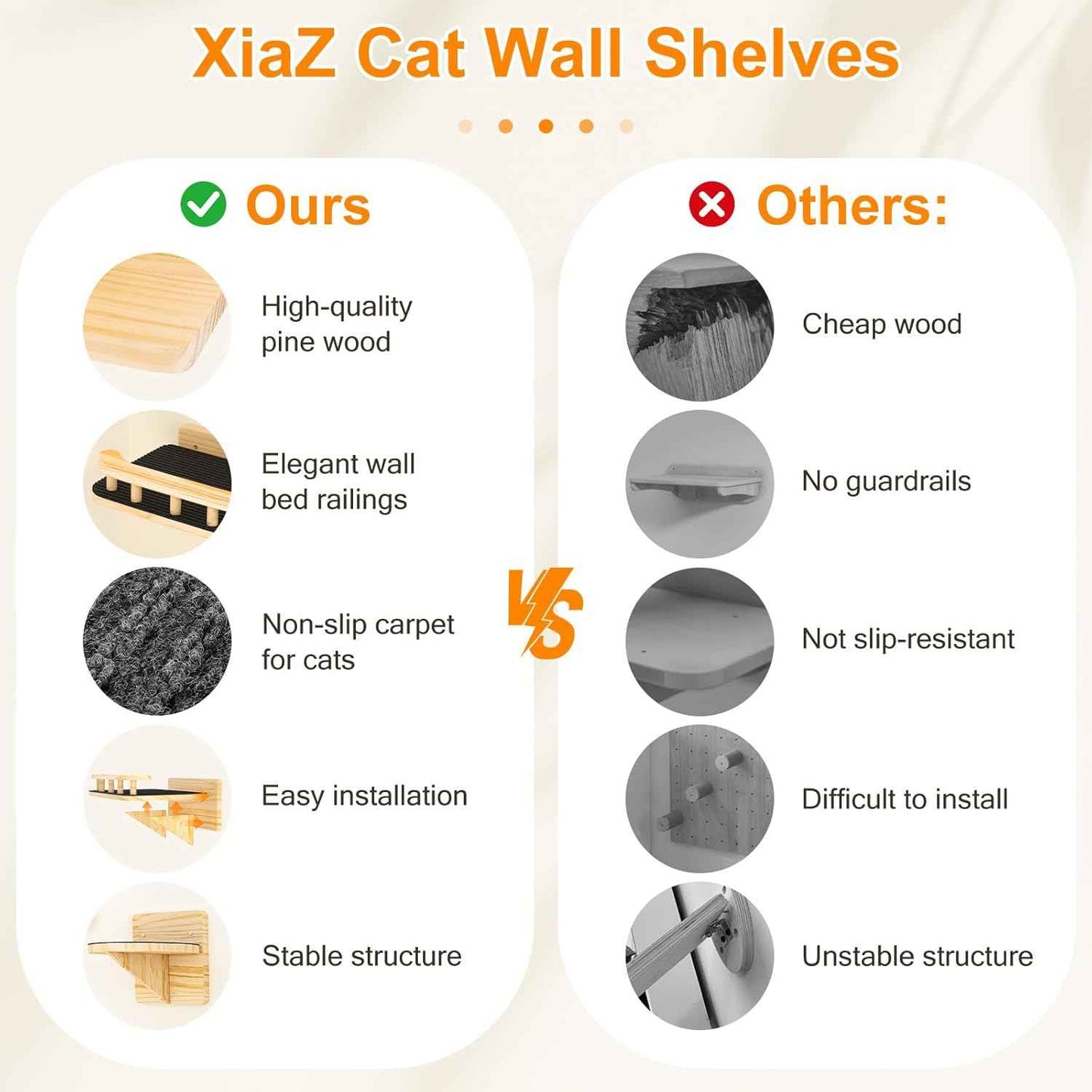 XiaZ Cat Wall Shelves, Cat Wide Climber Shelf with 3 Perch Steps, Kitty Wall Mounted Wooden Furniture up to 25lbs, Durable Floating Cats Stairs for Indoor Sleeping, Playing, Climbing and Lounging