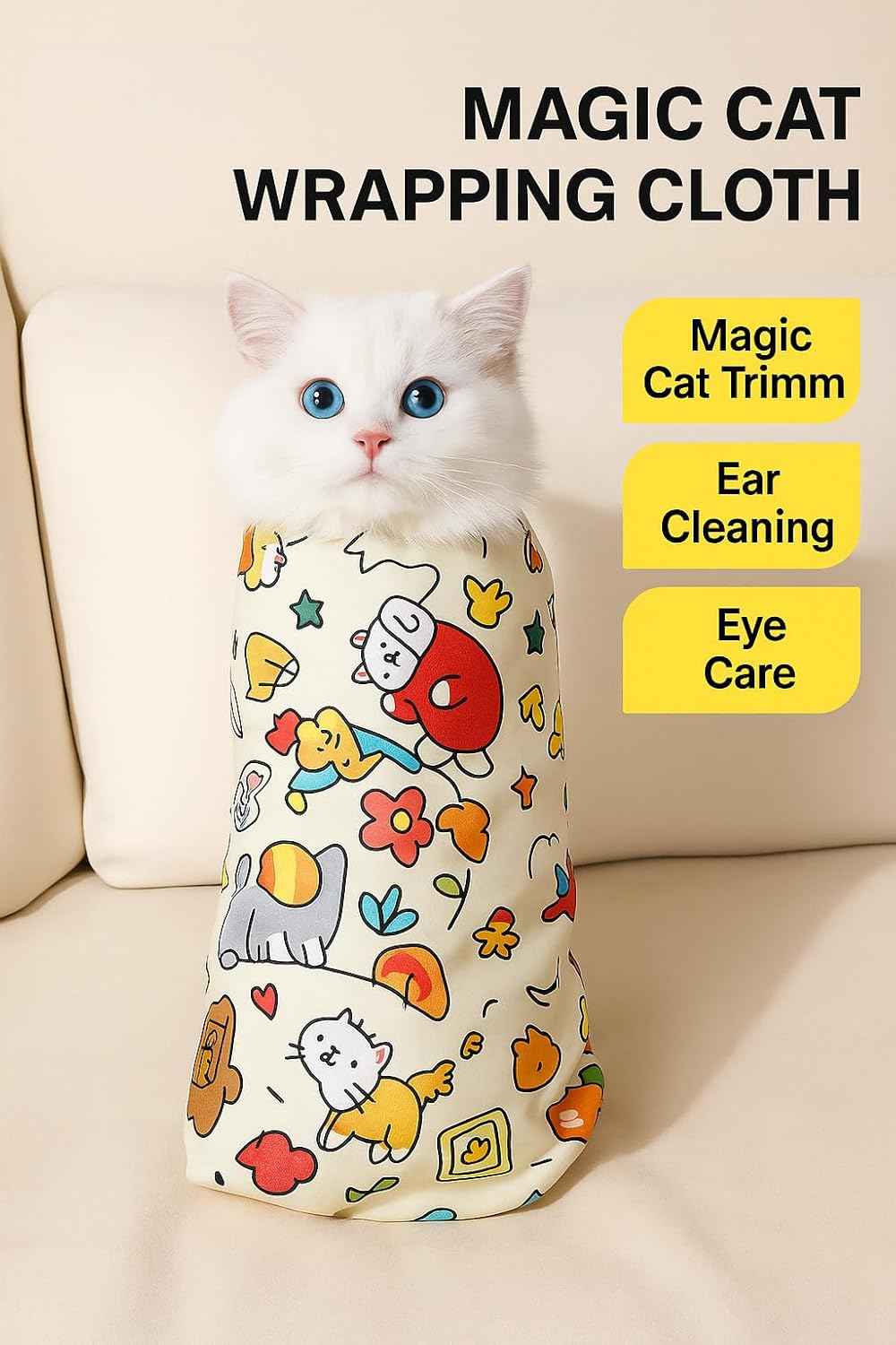 Cat Wrap for Nail Trimming, Magic Grooming Blanket Anti-Scratch Restraint Bag for Cats, Self-Adhesive, Breathable Fabric, Anti-Escape Swaddle for Vet Visits (X-Large)