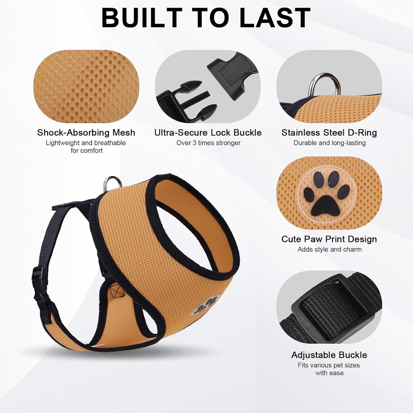 BINGPET No Pull Dog Harness, Soft Mesh Breathable All Weather Vest, Safety Protection Design, Durable Adjustable Step-in Easy Walk Dog Harness for Extra Large Dogs (Beige, XL)