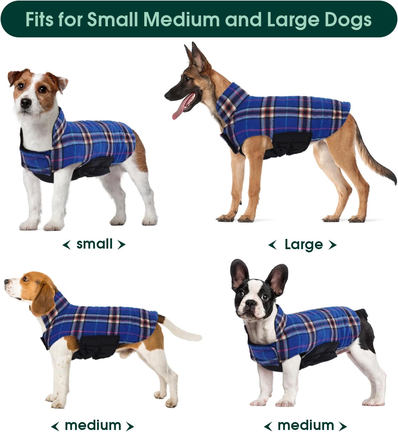 Kuoser Waterproof Dog Coat, Reversible Dog Jacket for Medium Dogs, Adjustable Durable Doggie Winter Coat Warm Puppy Cold Weather Apparel from Small to Large Breed, Navy M