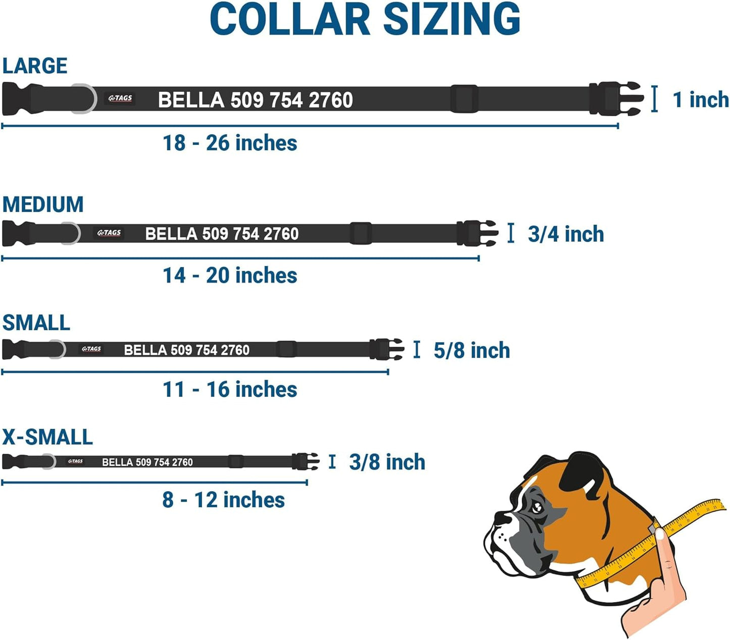 GoTags Reflective Personalized Dog Collar with Nameplate, Adjustable Dog Collar with Custom Engraved Steel Slide On Pet ID Tag, Silent, No Noise Dog Tag for Large Medium or Small (Light Blue, Medium)