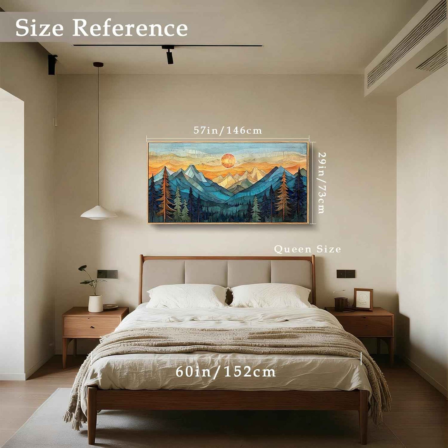 imjiayu Mountain Wall Art, Oversized Wall Art, Framed Artwork for Walls, Abstract Landscape Canvas Prints, Boho Sun Tree Paintings Wall Decor Living Room Bedroom Dining Room Home Office 29"x57"