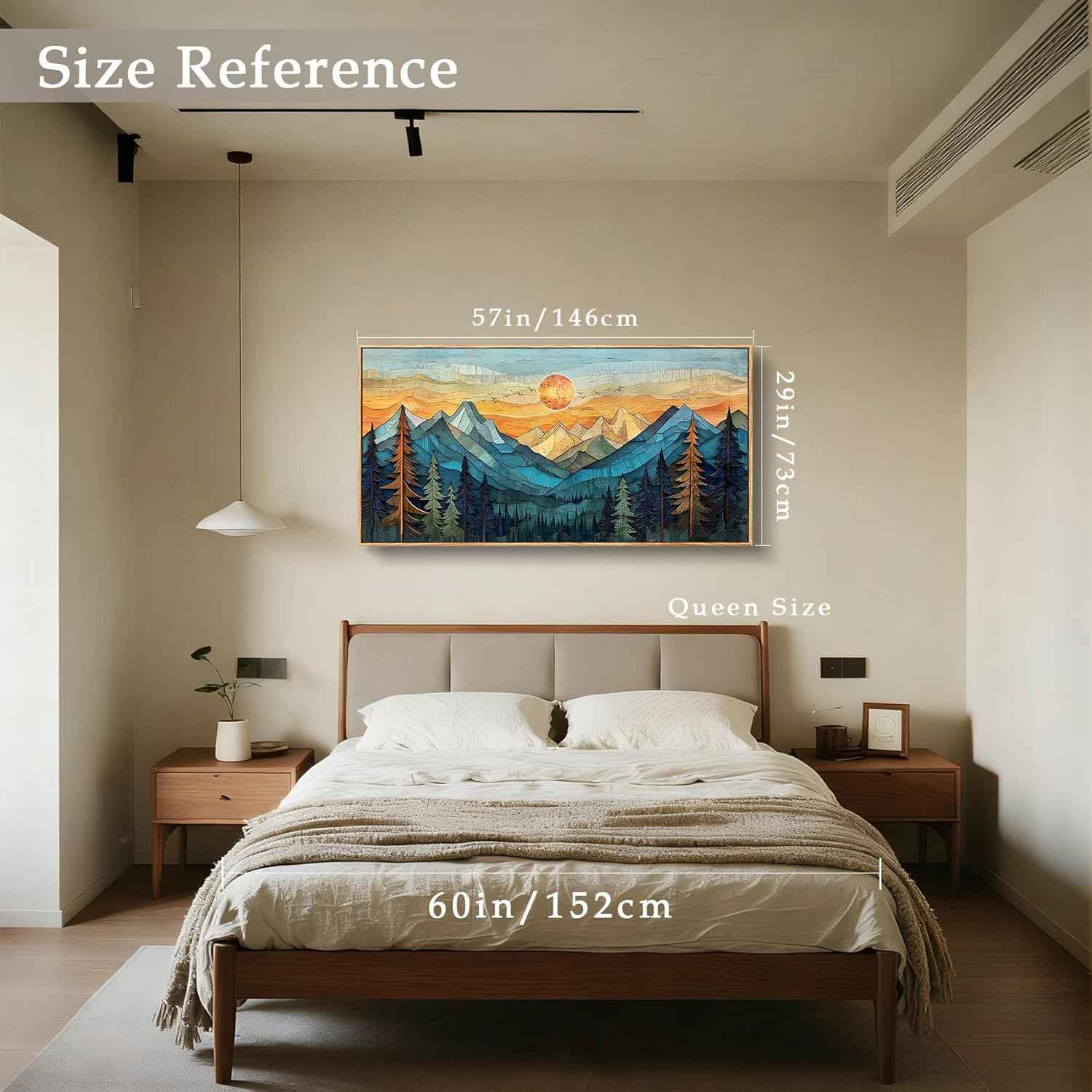 imjiayu Mountain Wall Art, Oversized Wall Art, Framed Artwork for Walls, Abstract Landscape Canvas Prints, Boho Sun Tree Paintings Wall Decor Living Room Bedroom Dining Room Home Office 29"x57"