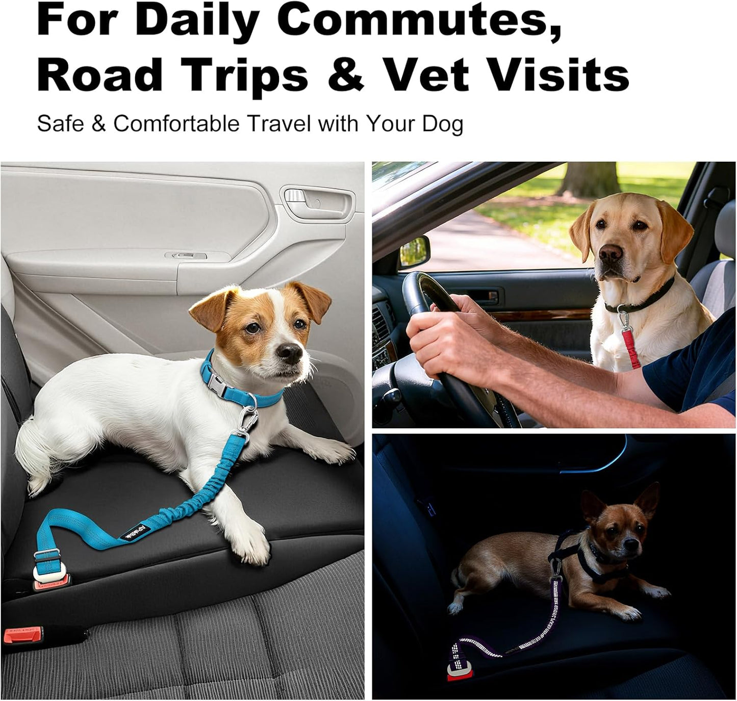 Dog Seat Belt for Car, Adjustable Dog Car Harness Seatbelt for Small Medium Large Dogs, Heavy Duty Travel Safety Restraint with Locking Aluminum Hook & Reflective Nylon Strap, Gray