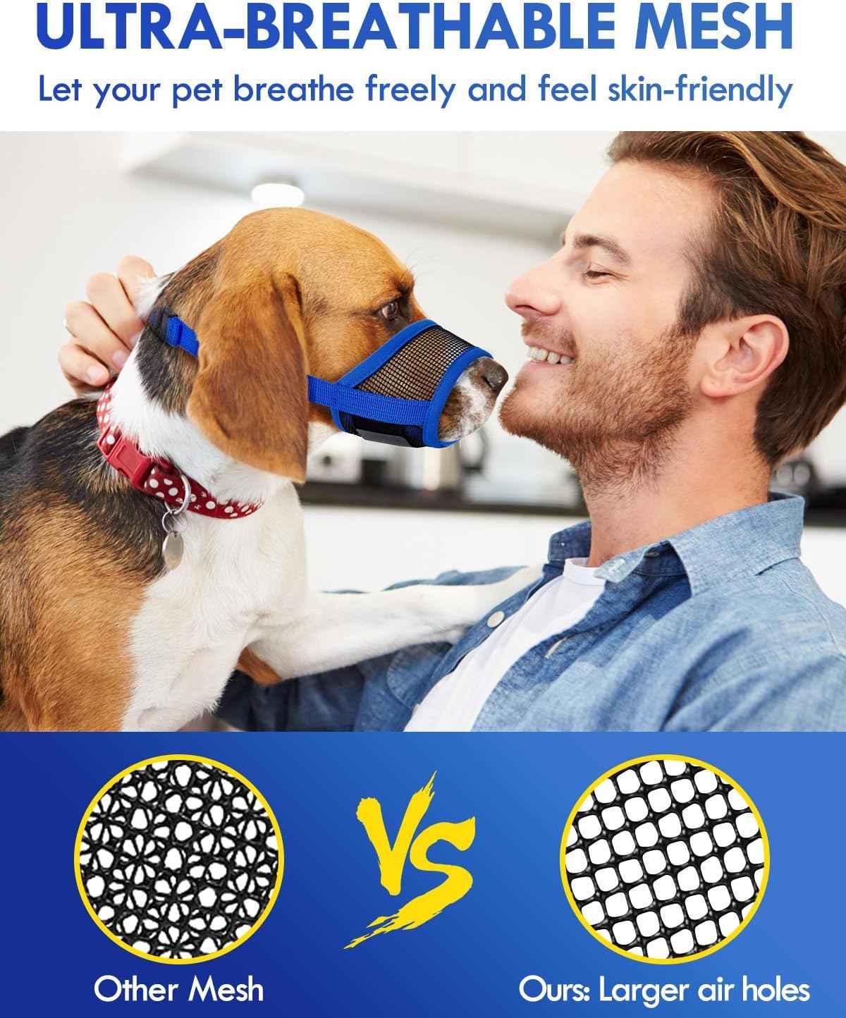 Dog Muzzle, Soft Air Mesh Muzzles for Medium Sized Dogs, Breathable Dog Mussels for Scavenging Biting Licking & Barking, Adjustable Mouth Guard for Grooming, Allows Panting and Drinking (Blue,M)