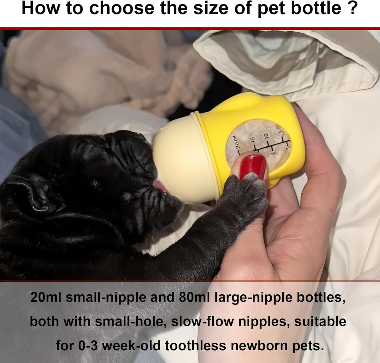 Pet Nursing Bottle, Yellow Animal Feeding Bottles with Soft Silicone Nipple, Anti-Choking Design, Slow Flow Kitten Bottle Feeding kit for Puppies, Kittens and Small Animals (20 ml)