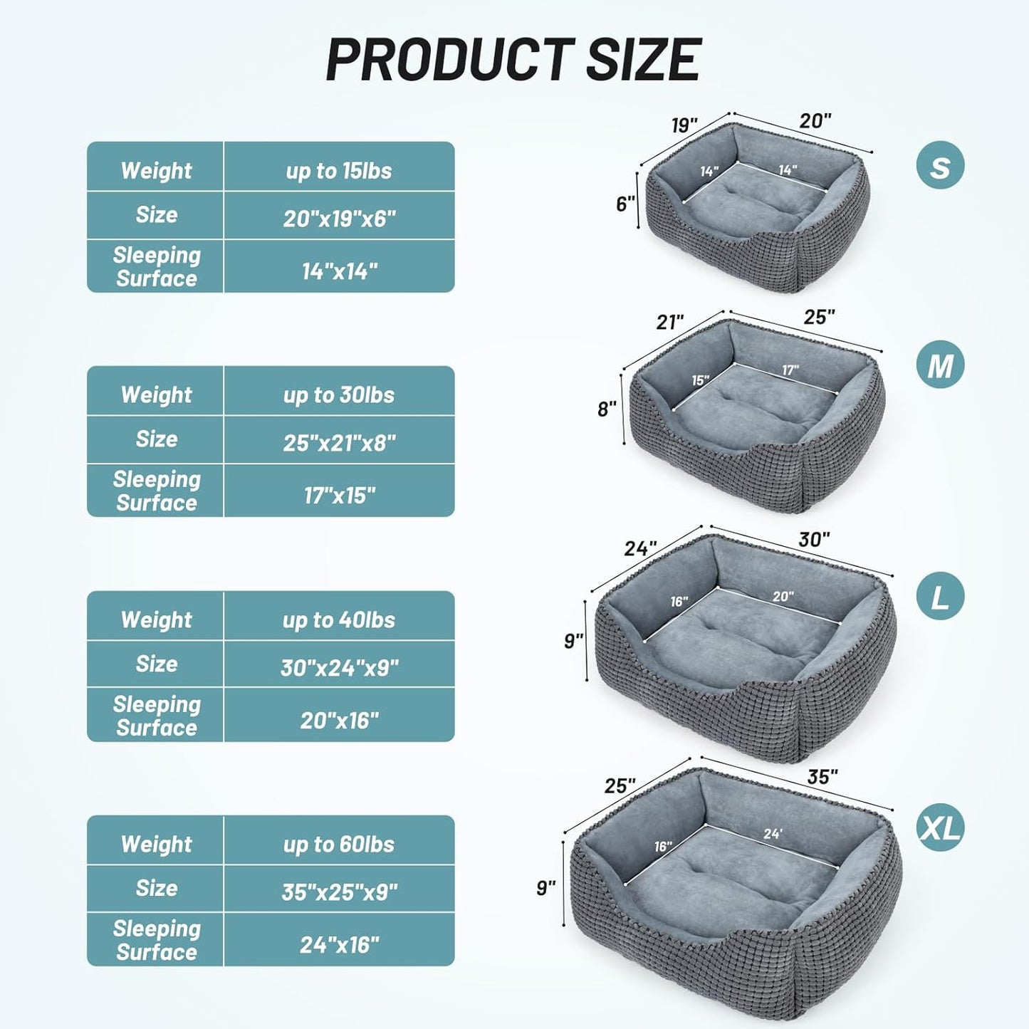 MIXJOY Dog Bed for Large Medium Small Dogs, Rectangle Washable Sleeping Puppy Bed, Orthopedic Pet Sofa Bed, Soft Calming Cat Beds for Indoor Cats, Anti-Slip Bottom with Multiple Size (30-Large, Grey)