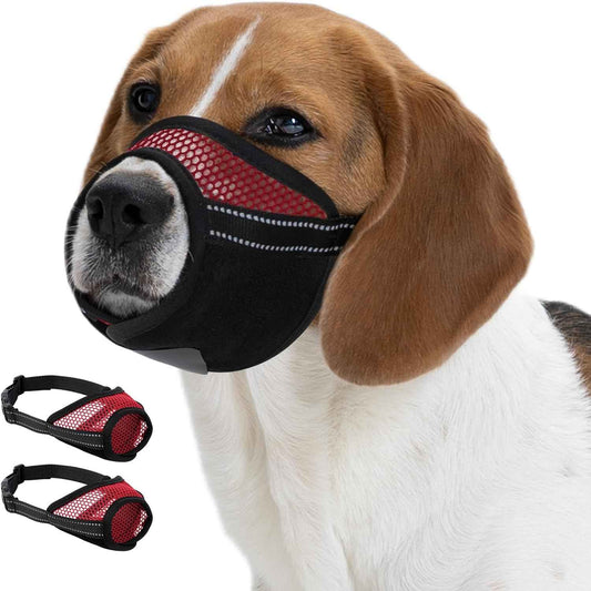 Pezluxe 2-Pack Dog Muzzle, Soft Air Mesh Muzzle Anti Biting Barking Chewing, Secure & Breathable Drinkable Pets Muzzles with Adjustable Strap, for Small Medium Large Dogs (Red-S)