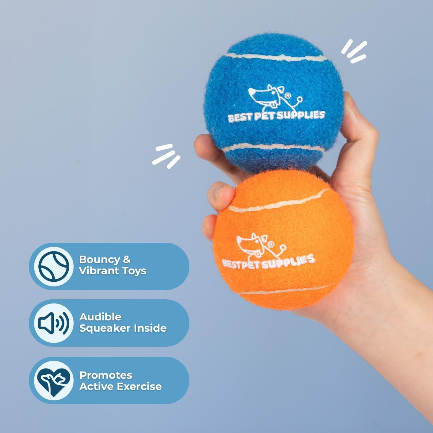 Best Pet Supplies Interactive Squeaky Dog Chew Toy, Ideal Dog Toys for Chewers, Small, Medium & Large Dogs, and Fetch Lovers - Tennis (Assorted Color), Large (Pack of 2)