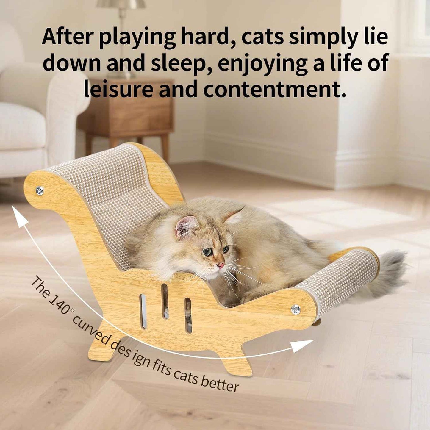 Cat Scratcher，cat Toys for Indoor Cats, Hand-Woven Hemp Rope, no Shedding, cat Bed, Durable and Sturdy, Beautifully Crafted Wood.