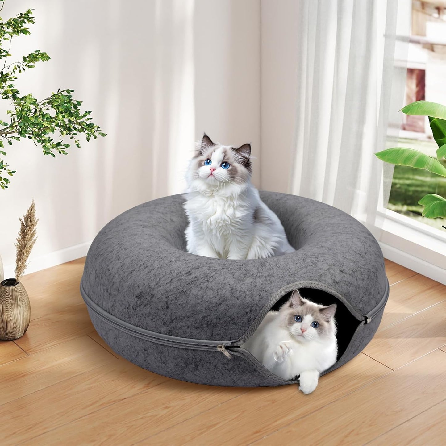 Cat Caves for Indoor Cats, Large Cat Tunnel for Multiple & Large Cats, Scratch Detachable Peekaboo Cat Cave Bed, Kitten Donut Kitty Hideaway Up to 45 Lbs