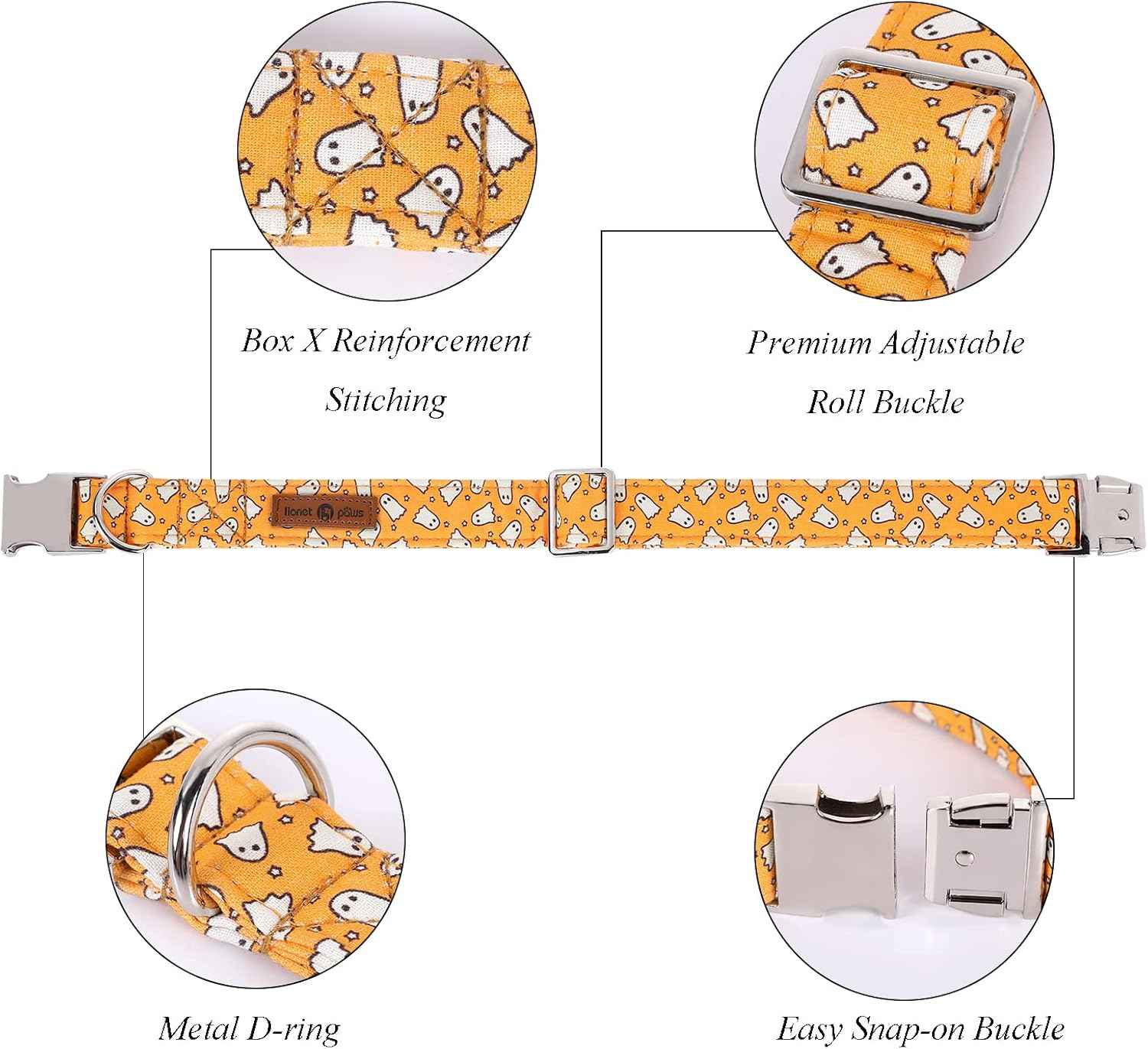 Lionet Paws Halloween Dog Collar with Bowtie - Cute Cotton Adjustable Fall Bowtie Dog Collar with Metal Buckle for Small Medium Large Dog Girl Boy Gift, M, Neck 13.5-22in