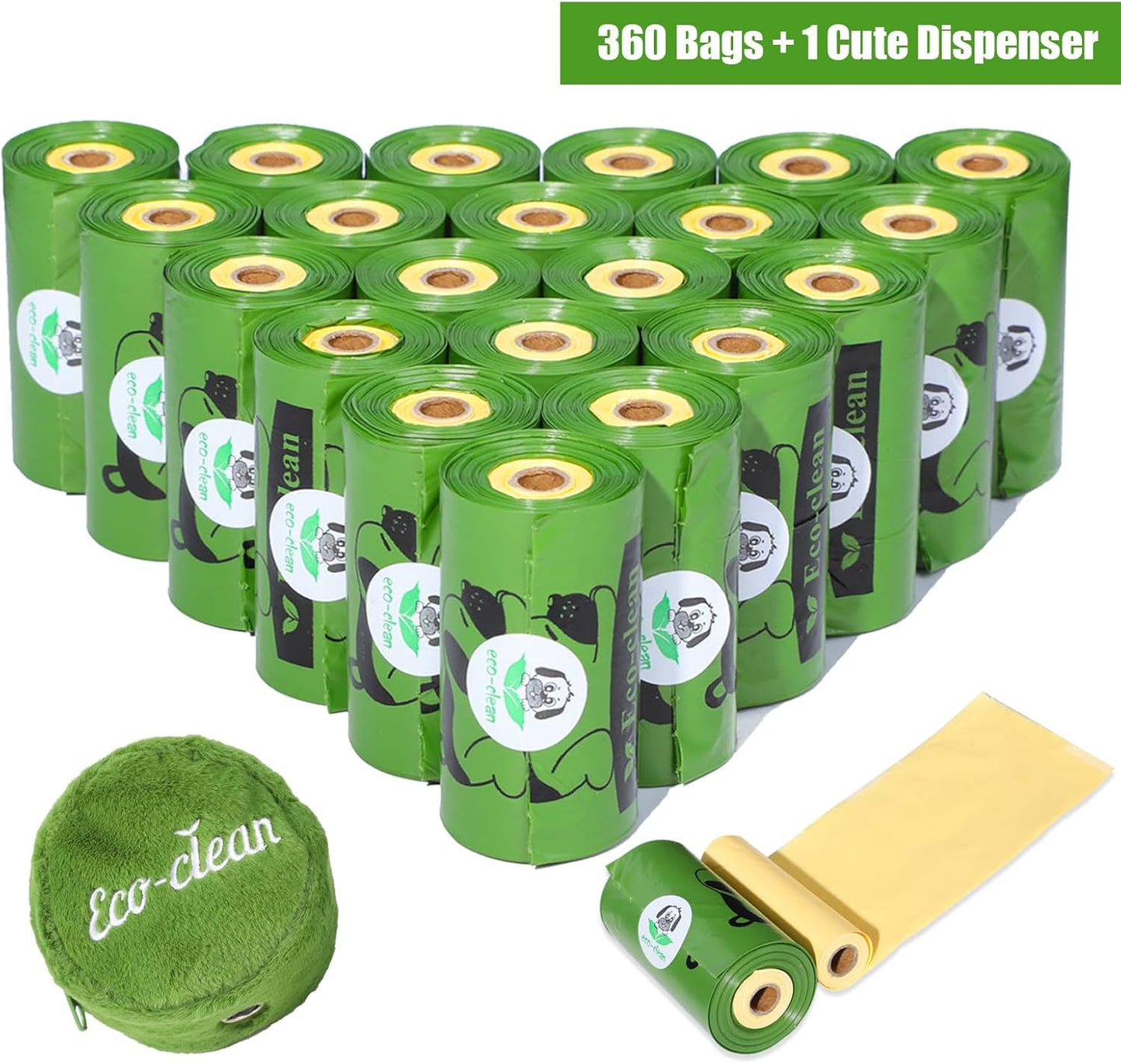 ECO-CLEAN Dog Poop Bags with 3 Bags Left Indicator - 360 Count Extra Thick and Leak Proof Pet Waste Bags with 1 dispenser, Unscented