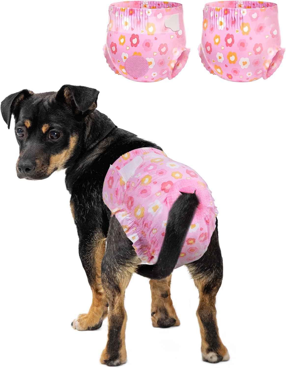 Pet Soft Dog Diapers Female, Disposable Female Dog Diaper, Doggie Diapers for Cat Puppy with Adjustable Foam Tail Hole(Pink,36XS)