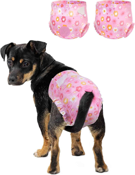 Pet Soft Dog Diapers Female, Disposable Female Dog Diaper, Doggie Diapers for Cat Puppy with Adjustable Foam Tail Hole(Pink,36XS)