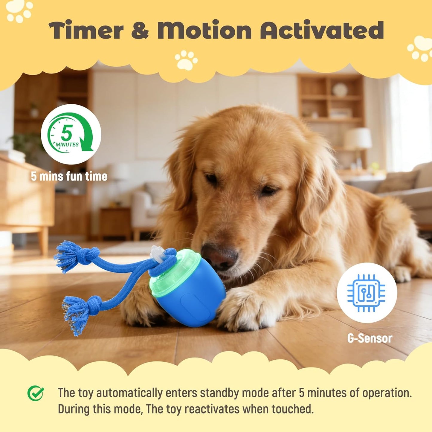 Interactive Dog Toys, Automatic Moving and Rolling Dogs Toy with Rope for Medium Large Dogs, Motion-Activated Dog Ball to Keep Them Busy(Blue)