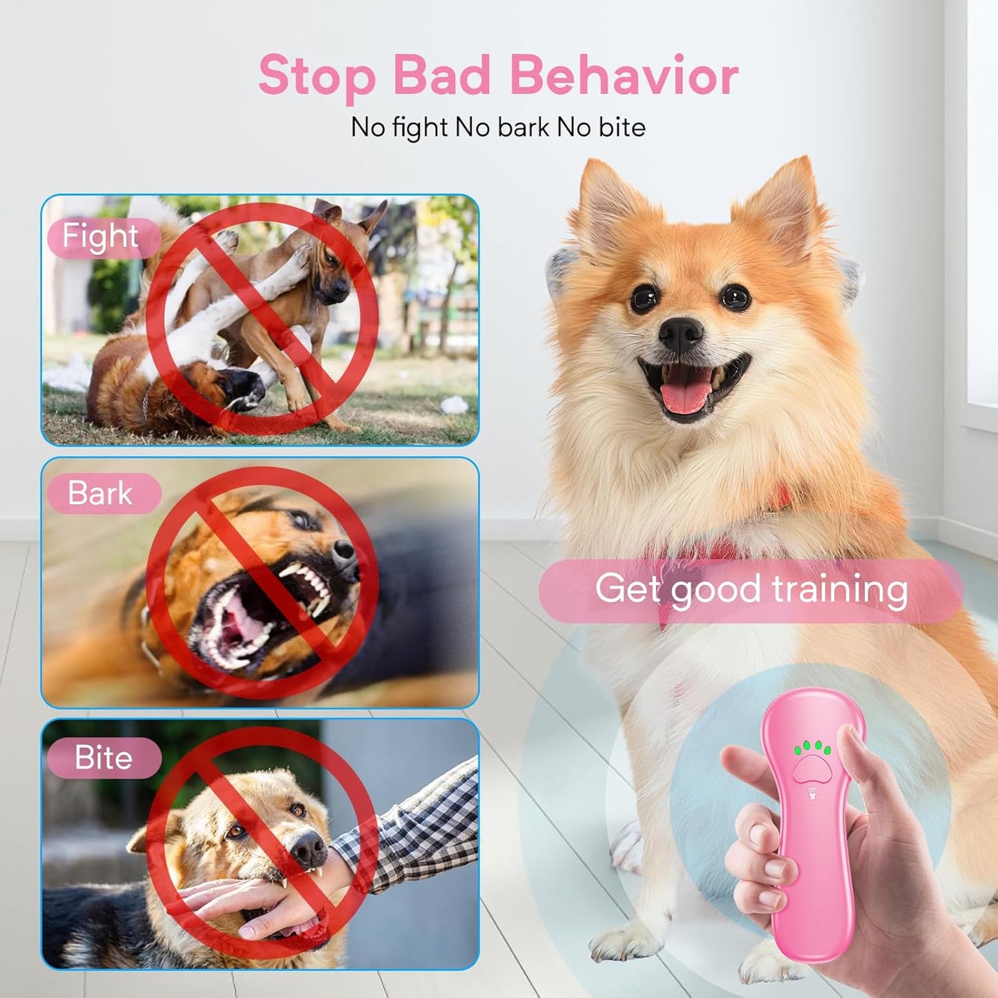 New Anti Barking Device,Dog Barking Control Devices,Rechargeable Ultrasonic Dog Bark Deterrent up to 16.4 Ft Effective Control Range Safe for Human & Dogs Portable Indoor & Outdoor(Pink)