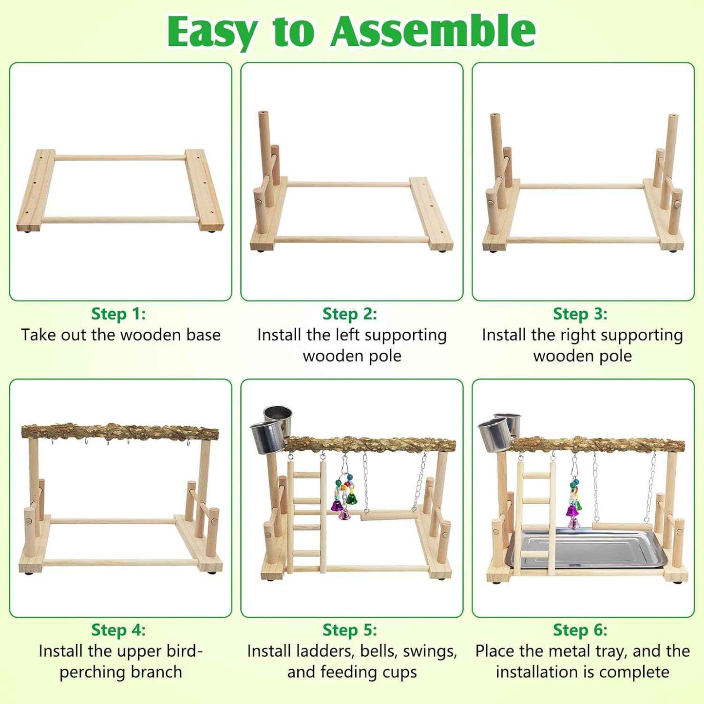 kathson Parrots Playground Bird Perch Wood Playstand Stand with Ladder Swing Feeder Cups Chew Toy for Parakeet Conure Cockatiel Budgie Lovebird Finch Small Birds