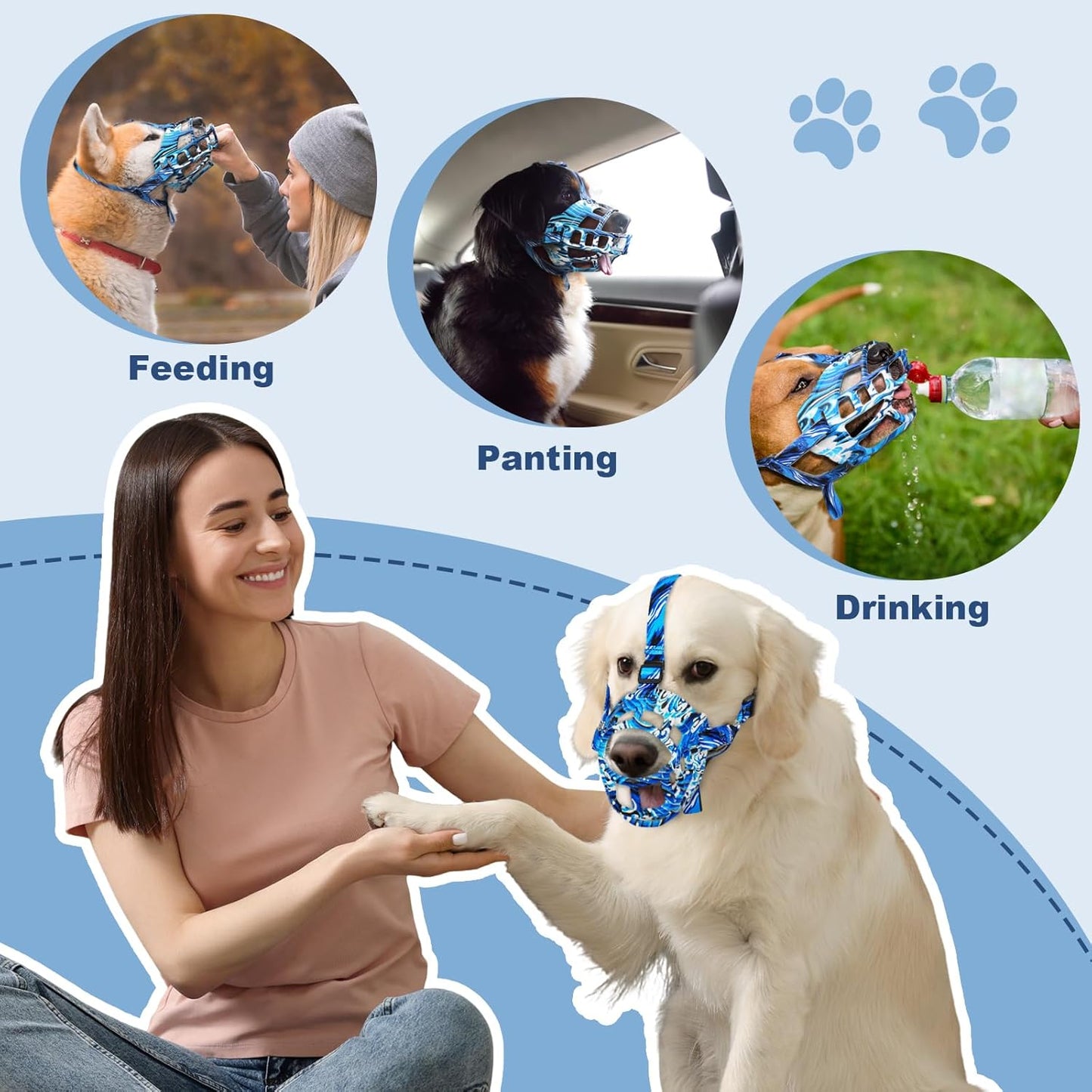 Dog Muzzle to Prevent Biting, Basket Muzzles for Large Medium Small Dogs Allows Panting Drinking Anti Chewing, Perfect for Grooming Trimming Training and Aggressive Reactive Dogss (Blue, Size 3)