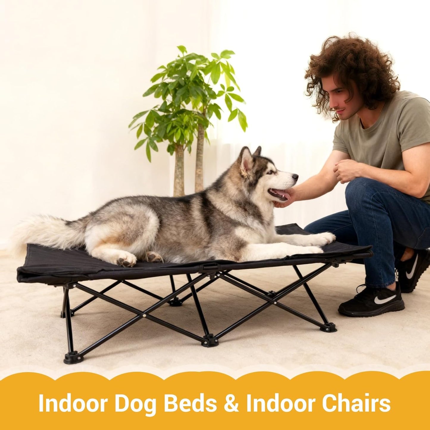 KingCamp Elevated Dog Bed for Large Dogs, Outdoor Raised Cooling Pet Cot Bed with Washable Breathable Mesh & No-Slip Feet Perfect for Camping, Backyard, Indoor Use (Large, Black)